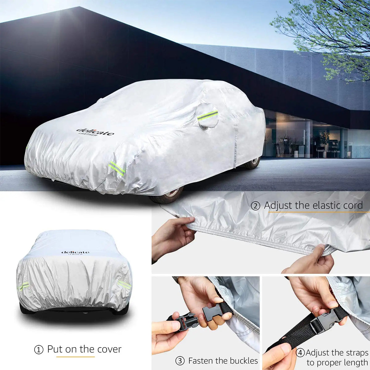 Car Cover Waterproof All Weather for Automobiles, Custom fit for Car, Outdoor Full Cover Rain Sun UV Protection - Delicate Leather
