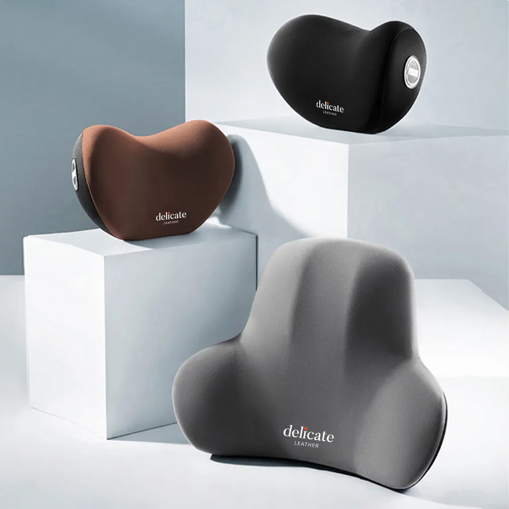 Delicate Leather Neck Memory Foam Pillow, Fit with all car, Car Seat Headrest Neck Rest Cushion for Driving Seat Auto Head Rest Neck Support