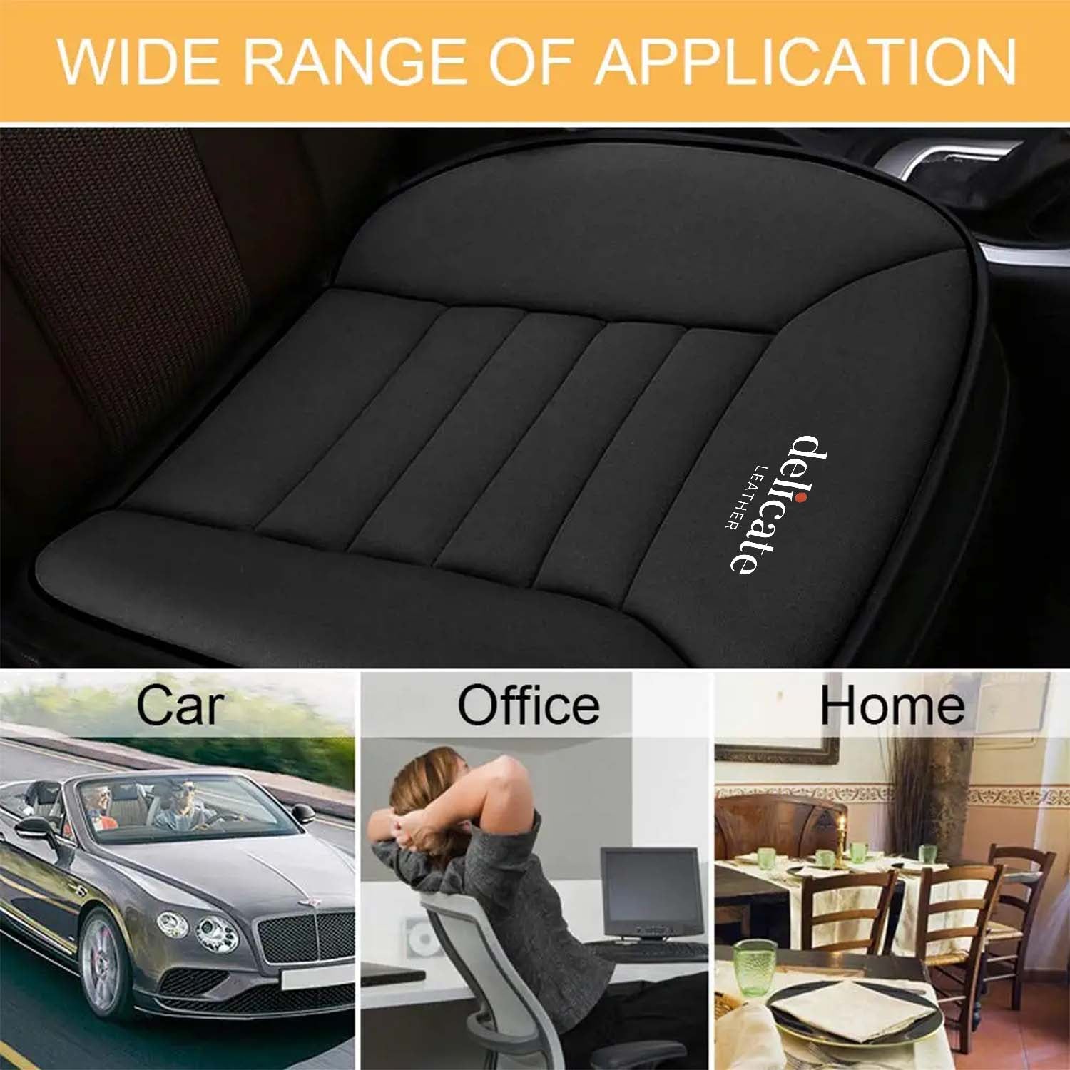 Delicate Leather Car Seat Cushion – 1.2 inch Memory Foam Pad for Car & Office Chair Comfort - Delicate Leather