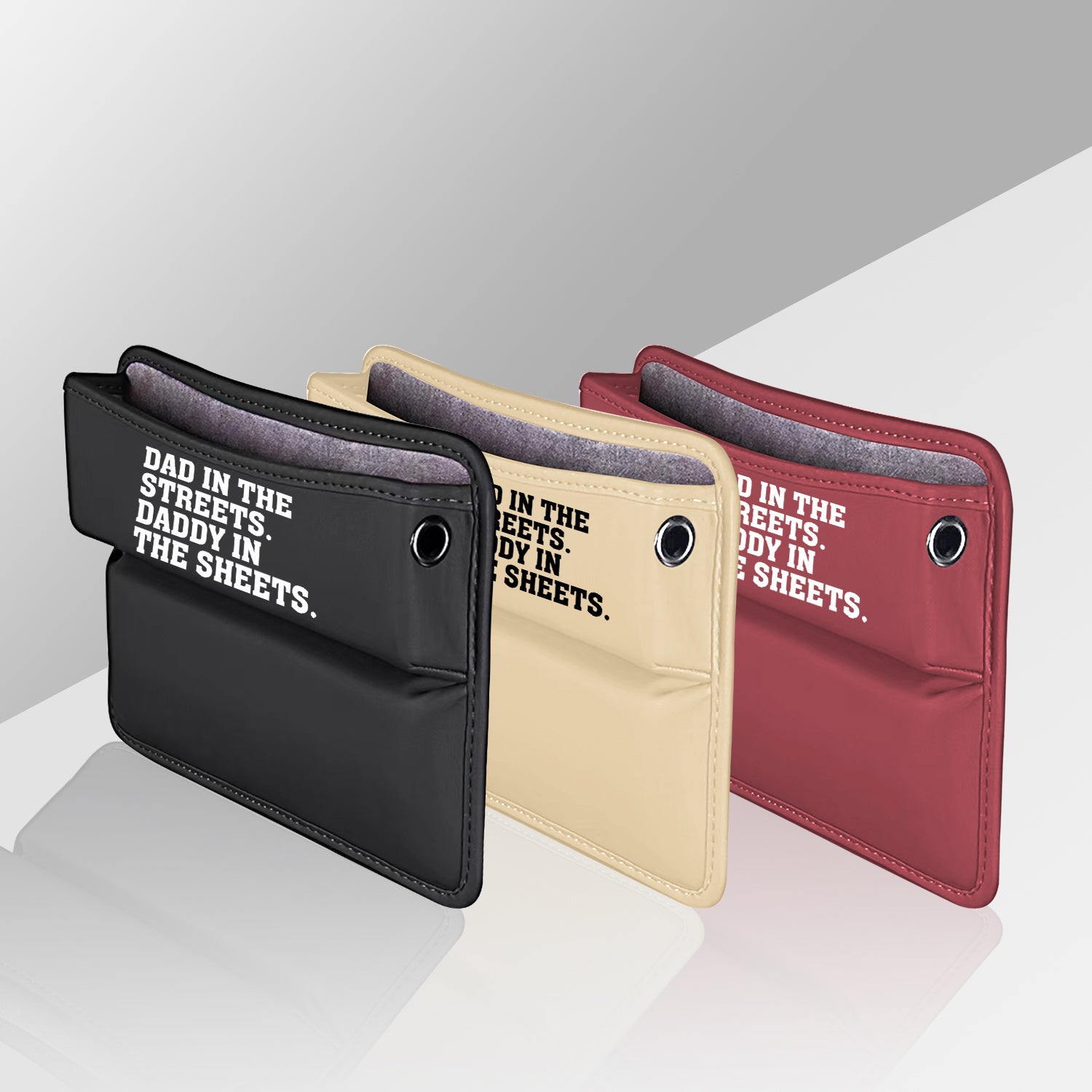 Car Seat Gap Filler Organizer, Custom FIt For Your Cars, Dad In The Streets. Daddy In The Sheets, Multifunctional PU Leather Console Side Pocket Organizer for Cellphones, Cards, Wallets, Keys, Gift for Daddy - Delicate Leather