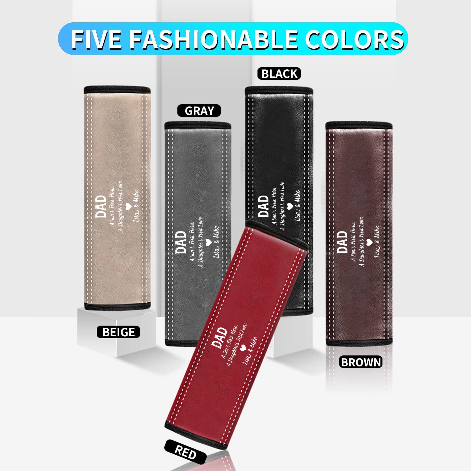 Personalized Car Seat Belt Covers (2PCS), Custom For Your Cars, Happy Father's Day, Microfiber Leather Seat Belt Shoulder Pads for More Comfortable Driving, Car Accessories, Gift for Daddy - Delicate Leather