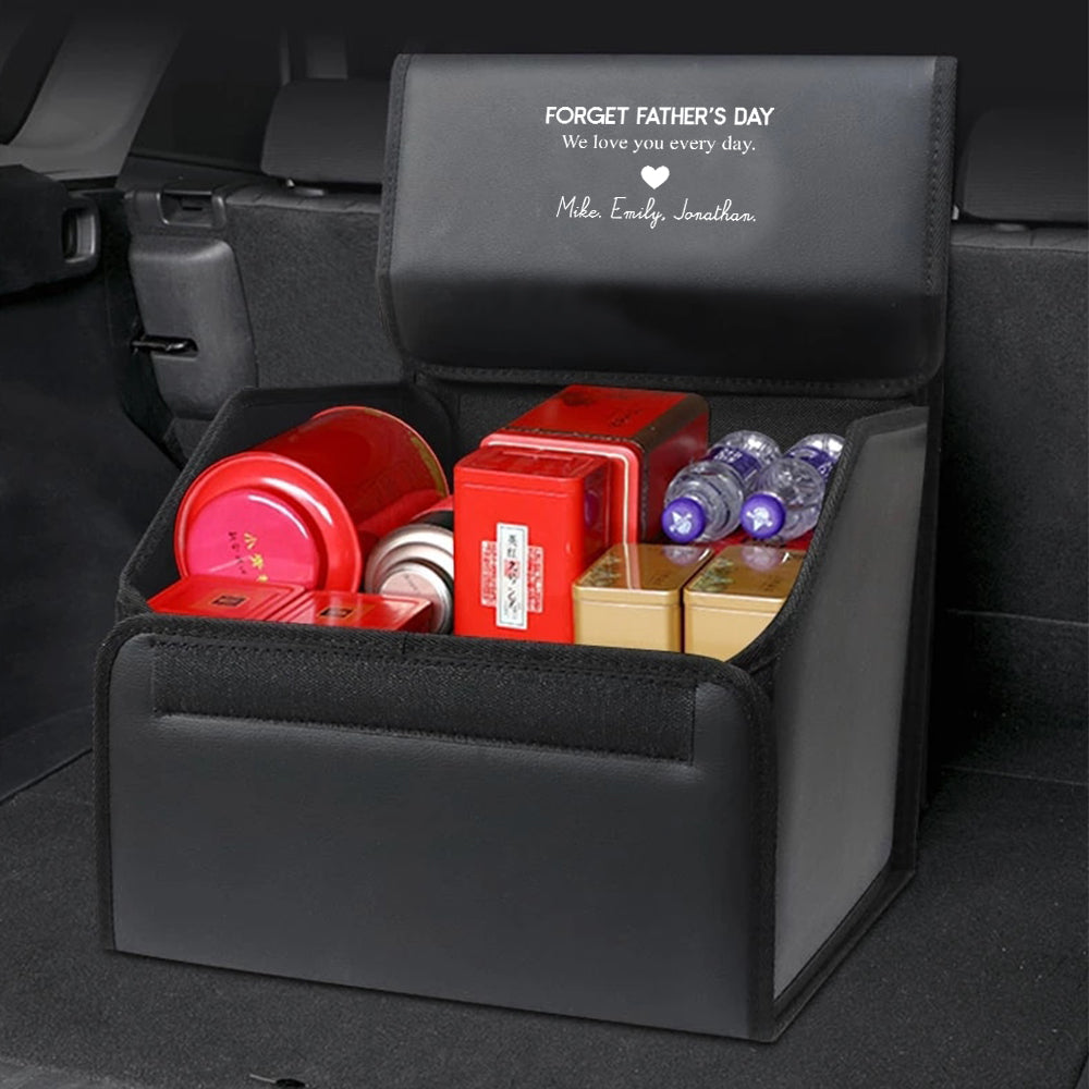 Personalized Foldable Trunk Storage Luggage Organizer Box, Custom-Fit For Car, SUV Trunk Organizer Van Cargo Carrier Caddy for Shopping, Camping Picnic, Home Garage, Gift for Daddy 09 - Delicate Leather