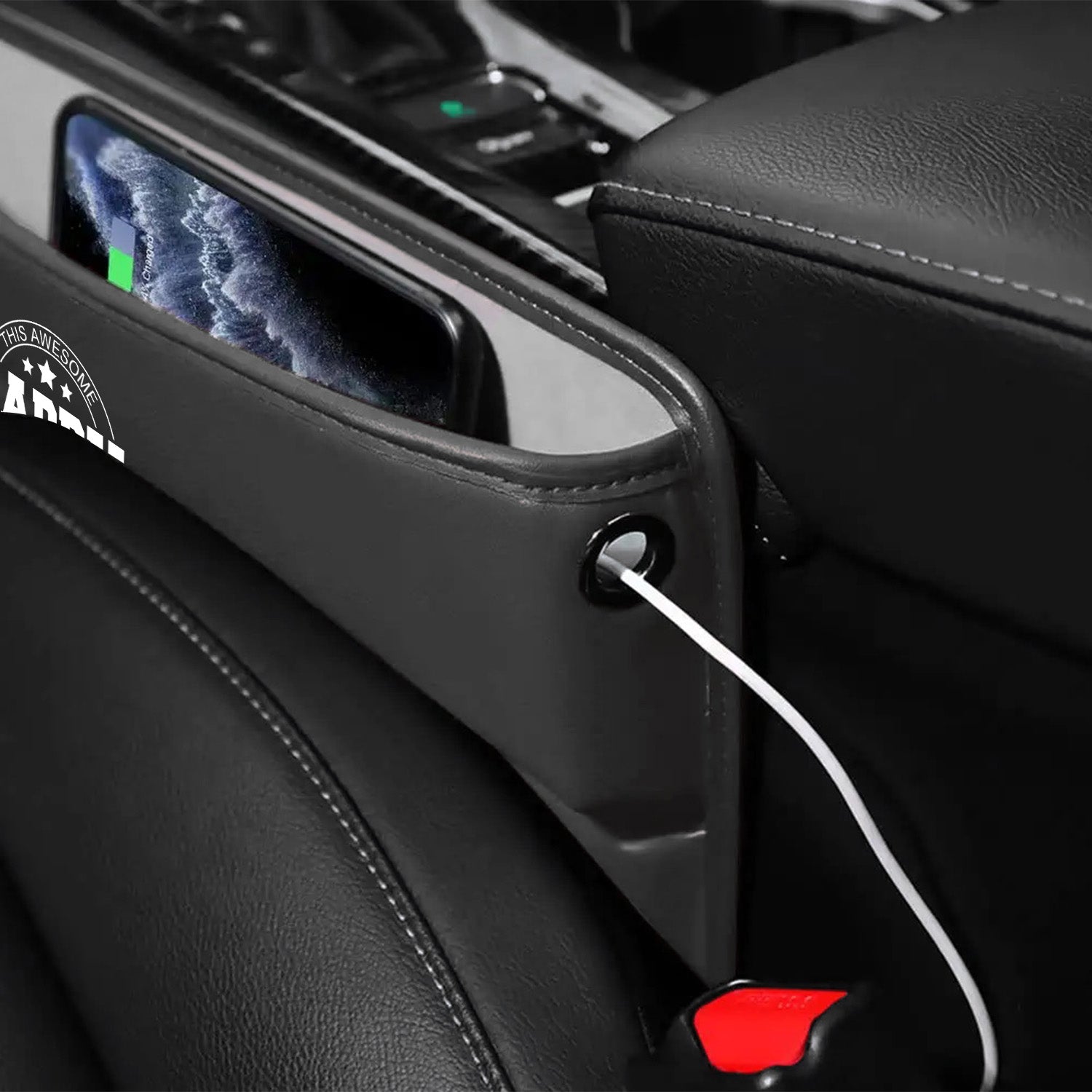 Personalized Car Seat Gap Filler Organizer, Happy Father's Day, Custom FIt For Your Cars, Multifunctional PU Leather Console Side Pocket Organizer for Cellphones, Cards, Wallets, Keys, Gift for Daddy - Delicate Leather