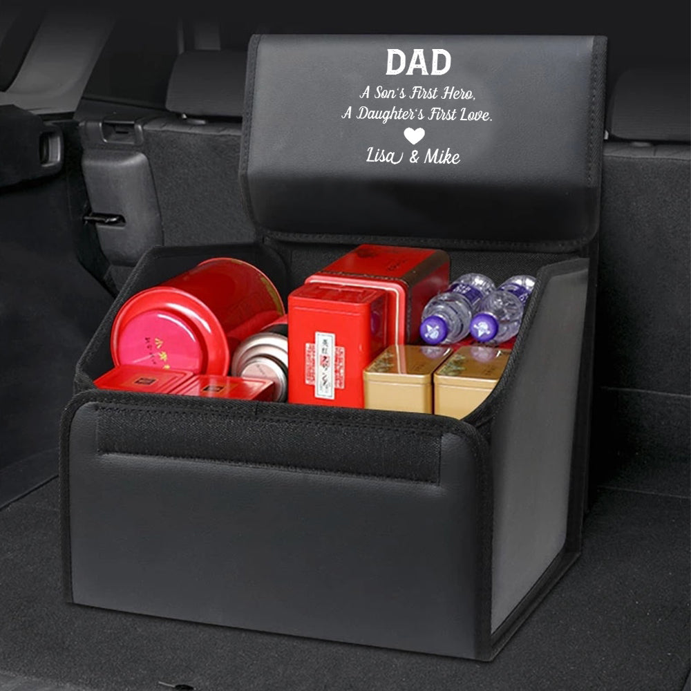 Personalized Foldable Trunk Storage Luggage Organizer Box, Custom-Fit For Car, SUV Trunk Organizer Van Cargo Carrier Caddy for Shopping, Camping Picnic, Home Garage, Gift for Daddy 10 - Delicate Leather