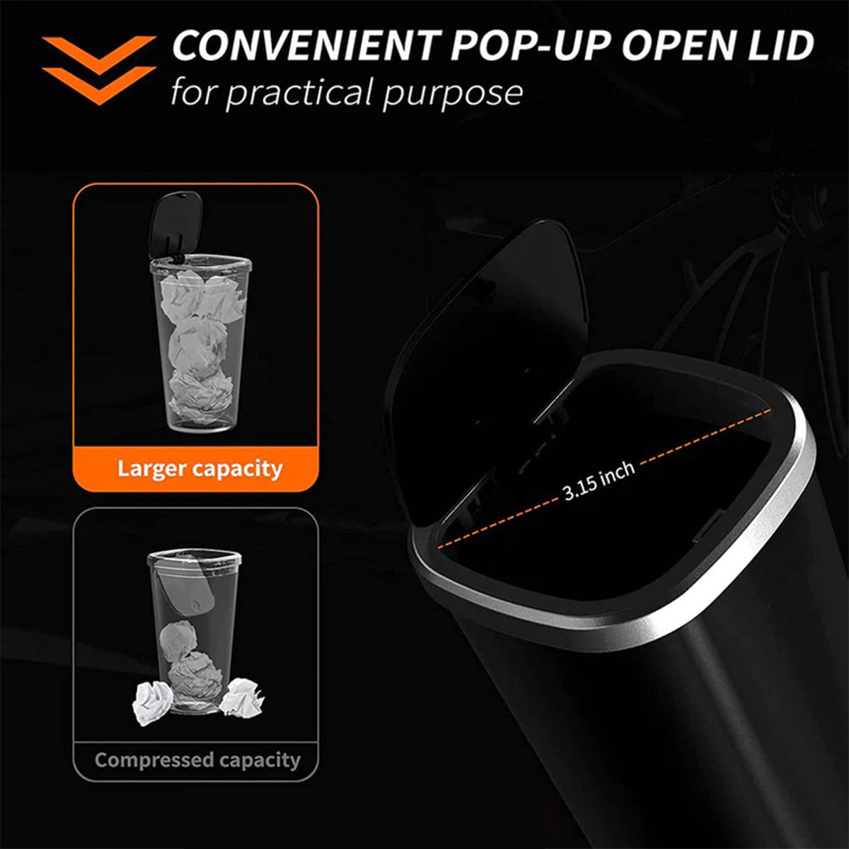 Car Trash Cans, Custom For Your Cars, Compact & Durable Car Accessories for Interior Use 2 Pack, Practical Car Organizers and Storage Cups with Pop-Up Open, Car Accessories AR11993