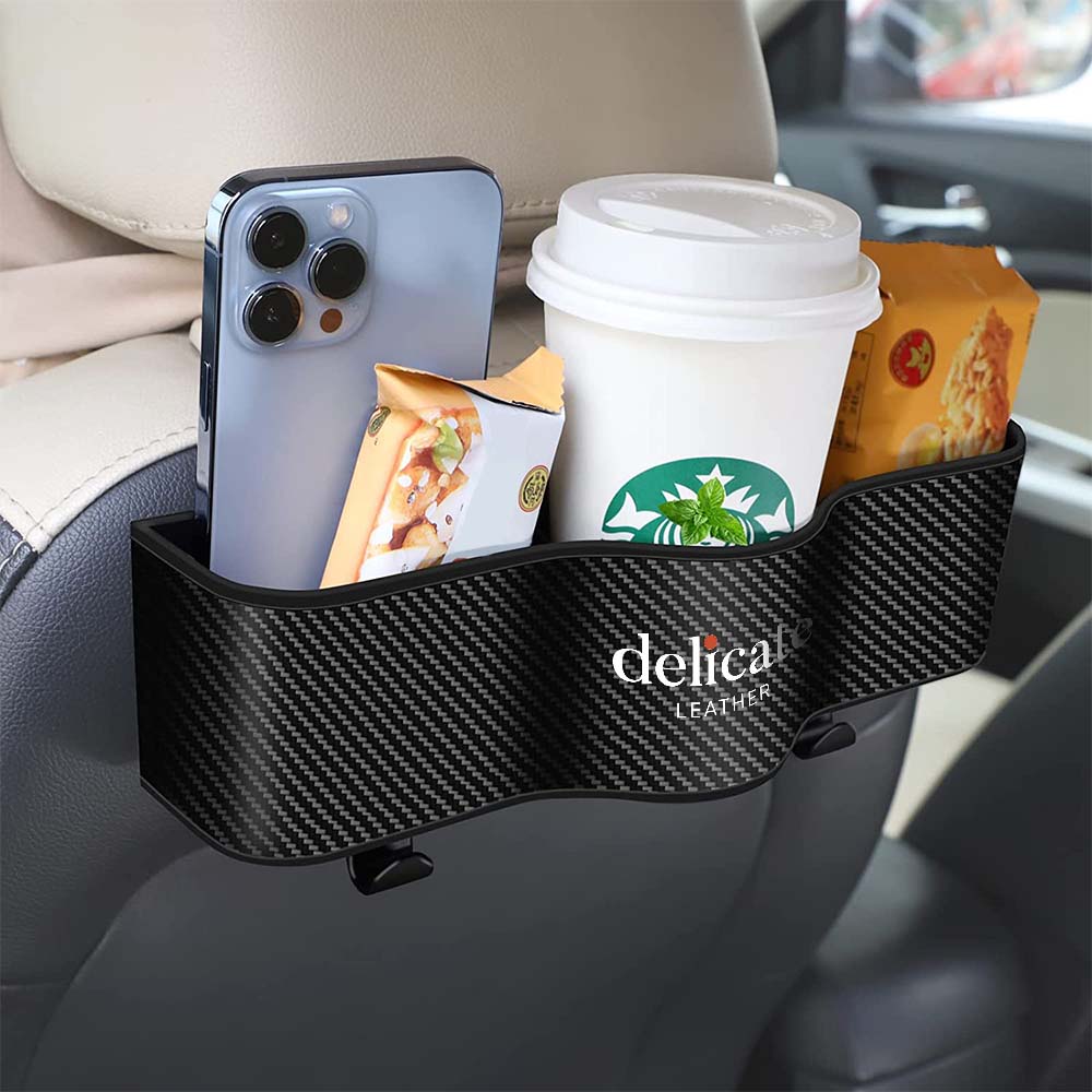 Car Headrest Backseat Organizer with Cup Holders, Custom For Your Cars, Seat Back Organizer Perfect for Eating in Your Car, Back Seat Organizer for Kids, Car Food Table or Sauce Holder, Car Accessories KX11994 - Delicate Leather