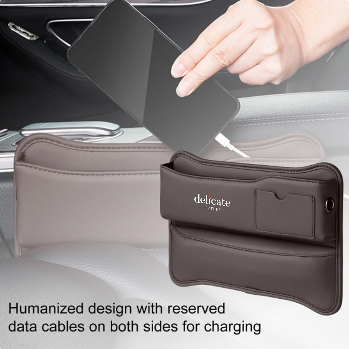 Car Seat Gap Filler Organizer, Custom For Your Cars, Multifunctional PU Leather Console Side Pocket Organizer for Cellphones, Cards, Wallets, Keys