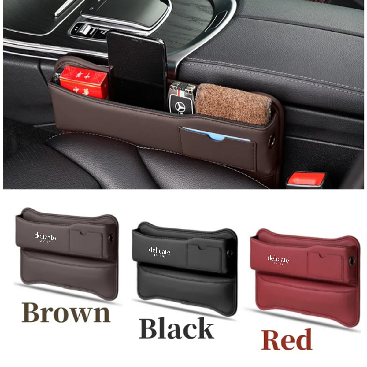 Front Car Seat Gap Filler and Organizer Storage Box | Premium leather