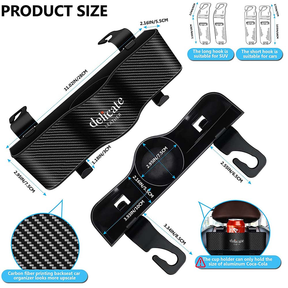 Car Headrest Backseat Organizer with Cup Holders, Custom For Your Cars, Seat Back Organizer Perfect for Eating in Your Car, Back Seat Organizer for Kids, Car Food Table or Sauce Holder, Car Accessories KX11994 - Delicate Leather