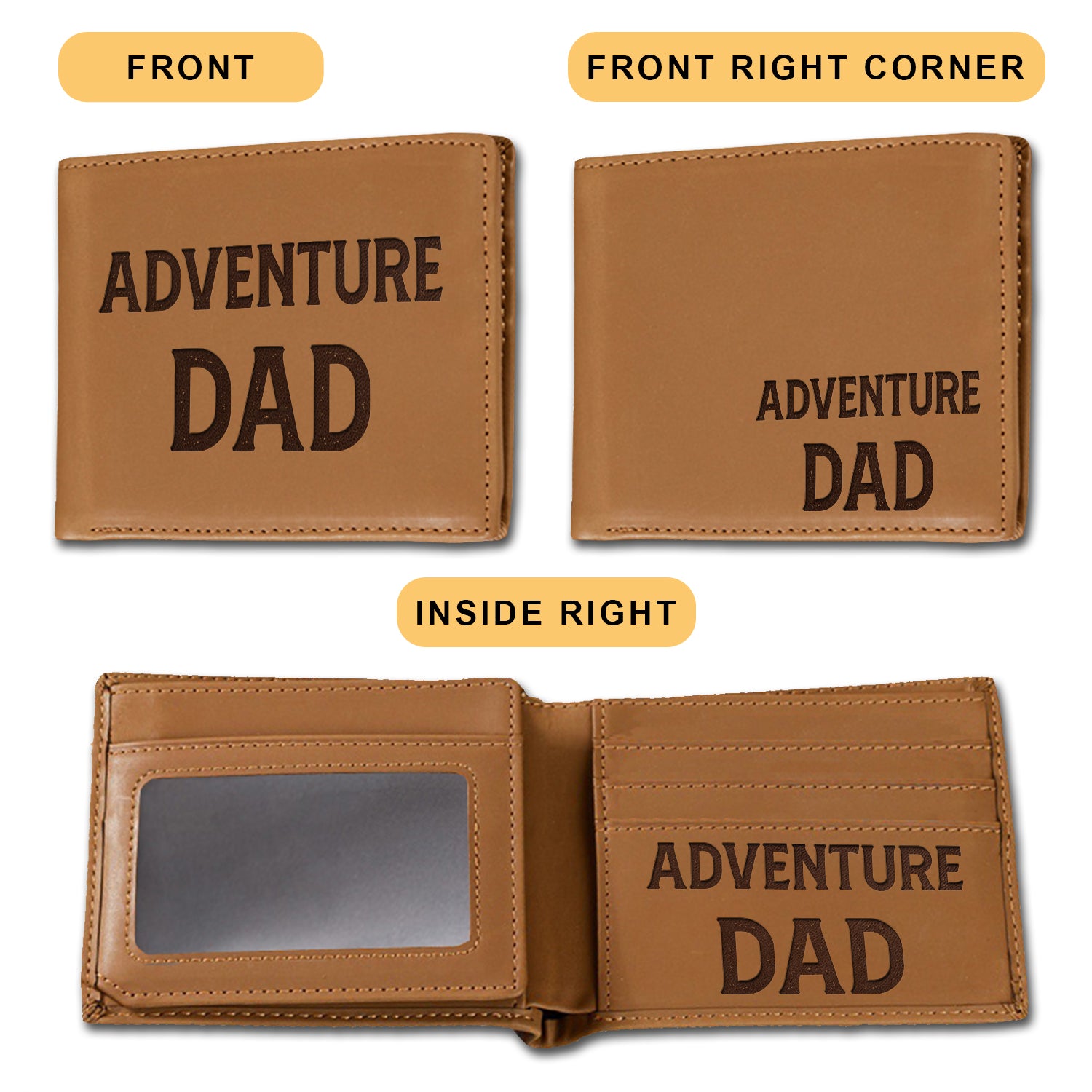 Adventure Dad Wallet Men, Leather Wallet For Men, Custom  Engraved Wallet, Personalized Gifts For Him, Fathers Day Gifts, Husband, Boyfriend, Dad - Delicate Leather