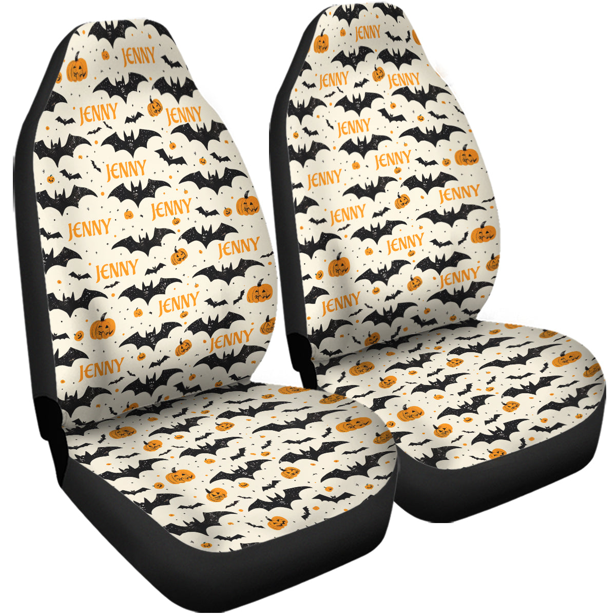 Personalized Happy Halloween Car Seat Covers, Bats Swarm Custom For Your Cars, Car Bucket Seat Protection Airbag Compatible 2 PCS, Car Accessories, Halloween 10 - Delicate Leather