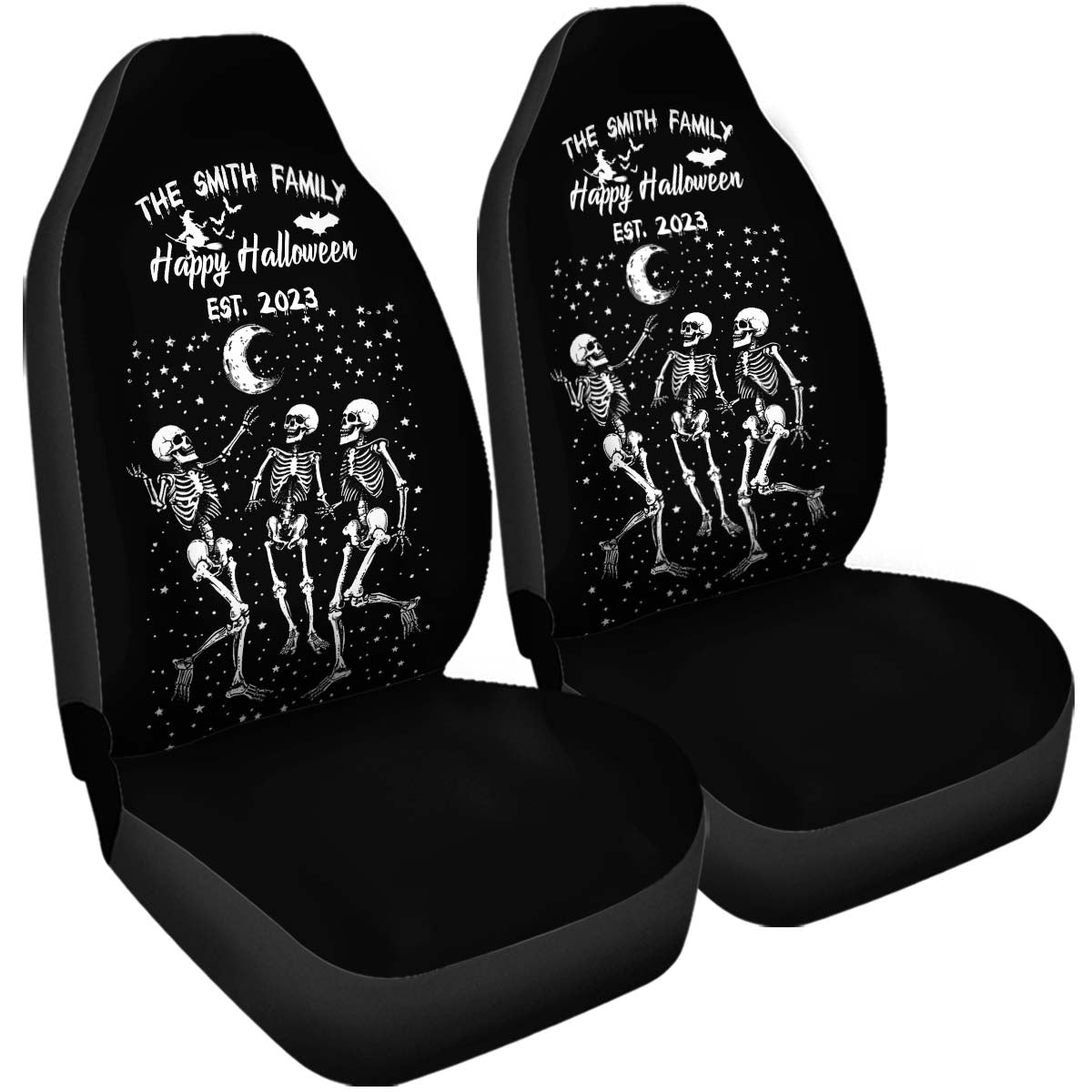 Personalized Halloween Family Sign Car Seat Covers, Happy Halloween Custom For Your Cars, Car Bucket Seat Protection Airbag Compatible 2 PCS, Car Accessories, Halloween 02 - Delicate Leather