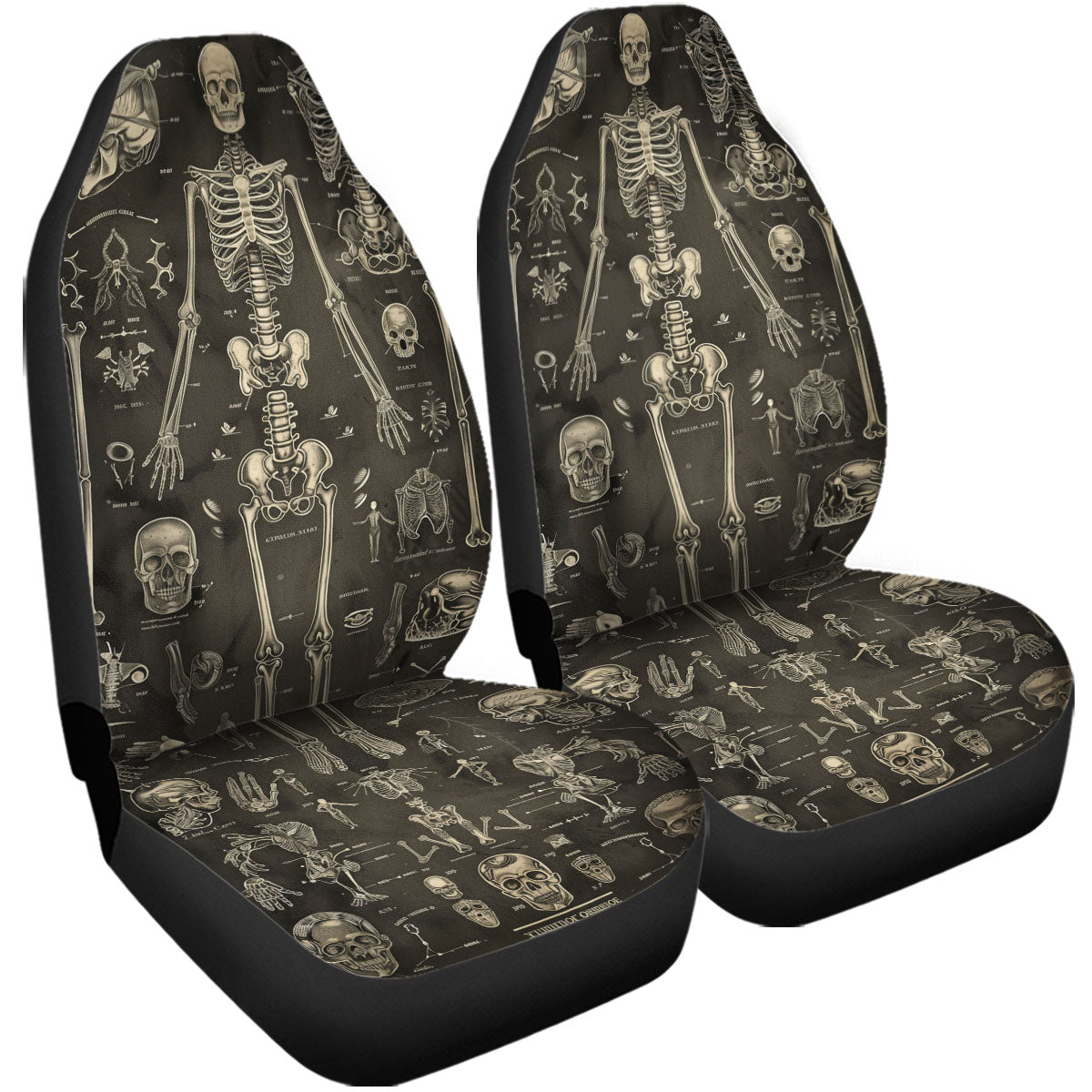 Black Gothic Human Bones and Anatomy Car Seat Covers, Happy Halloween Custom For Your Cars, Car Bucket Seat Protection Airbag Compatible 2 PCS, Car Accessories, Halloween 03 - Delicate Leather