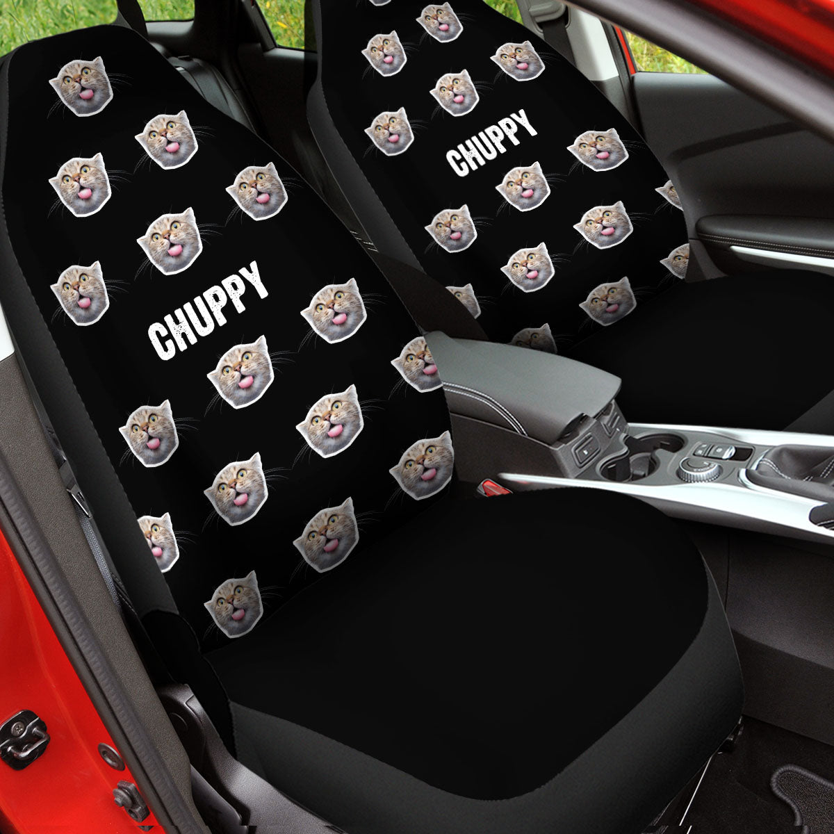 Customized Photo Cat Car Seat Covers, Custom For Your Cars, Custom Car Seat Covers with Picture Car Bucket Seat Protection Airbag Compatible 2 PCS, Car Accessories, OP02 - Delicate Leather