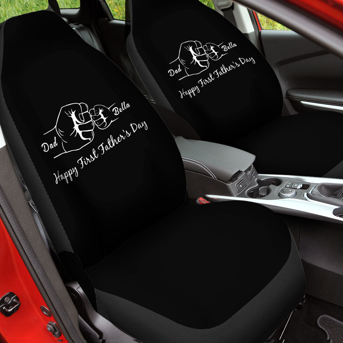 Personalized Car Seat Covers, Custom For Your Cars, Happy Father's Day, Car Bucket Seat Protection Airbag Compatible 2 PCS, Car Accessories, Gift for Daddy - Delicate Leather