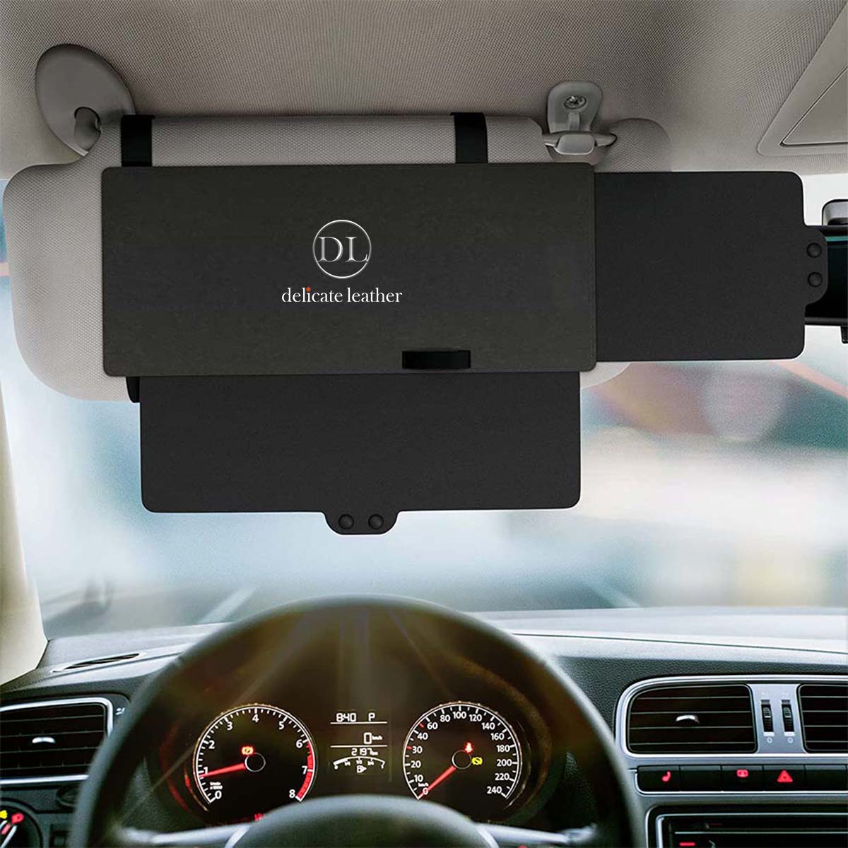 Polarized Sun Visor Sunshade Extender for Car with Polycarbonate Lens, Custom For Your Cars, Anti-Glare Car Sun Visor Protects from Sun Glare, Snow Blindness, UV Rays, Universal for Cars - Delicate Leather