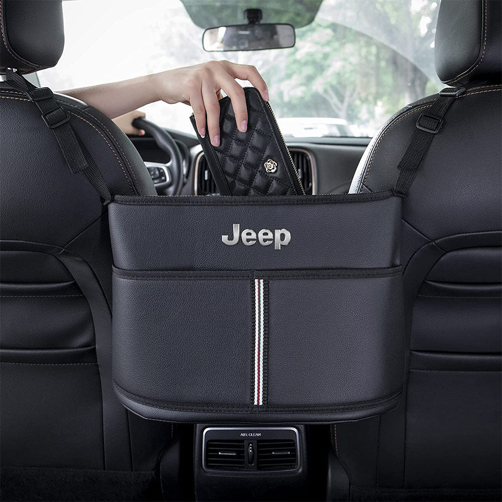 Car Purse Holder for Car Handbag Holder Between Seats Premium PU Leather, Custom Fit For Your Cars, Auto Driver Or Passenger Accessories Organizer, Hanging Car Purse Storage Pocket Back Seat Pet Barrier JE11991 - Delicate Leather
