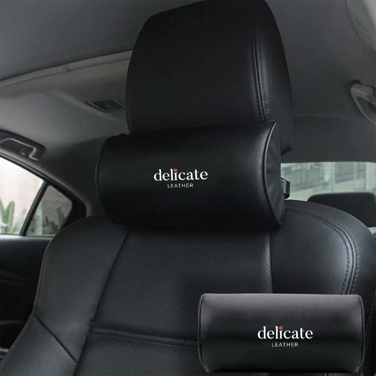 Custom Text and Logo Neck Pillow, Fit with Cars, Car Seat Headrest Neck Rest Cushion for Driving Seat Auto Head Rest Neck Support - Delicate Leather
