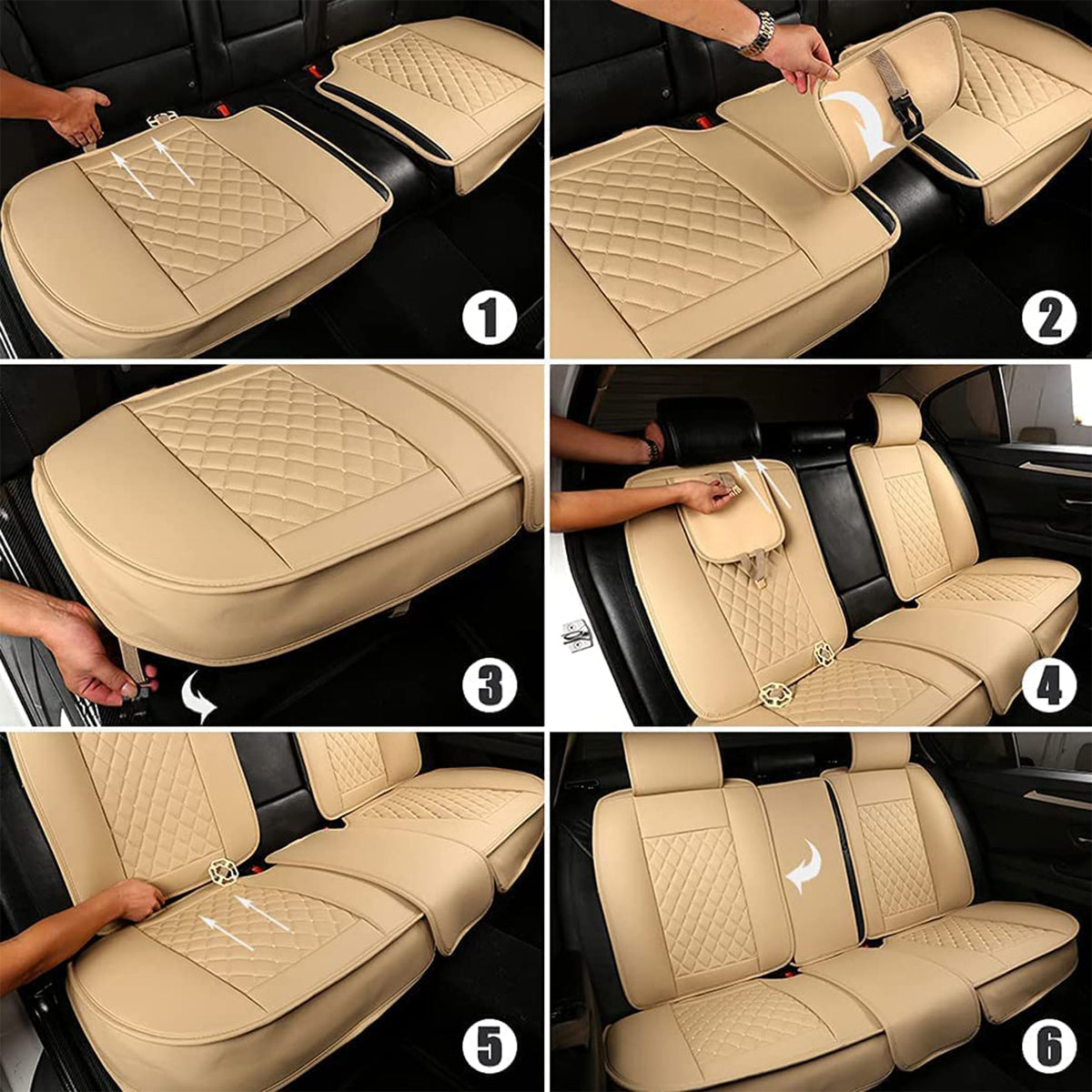 Delicate Leather Car Seat Covers Full Set, Custom For All Cars, Waterproof Leather Front Rear Seat Automotive Protection Cushions - Delicate Leather