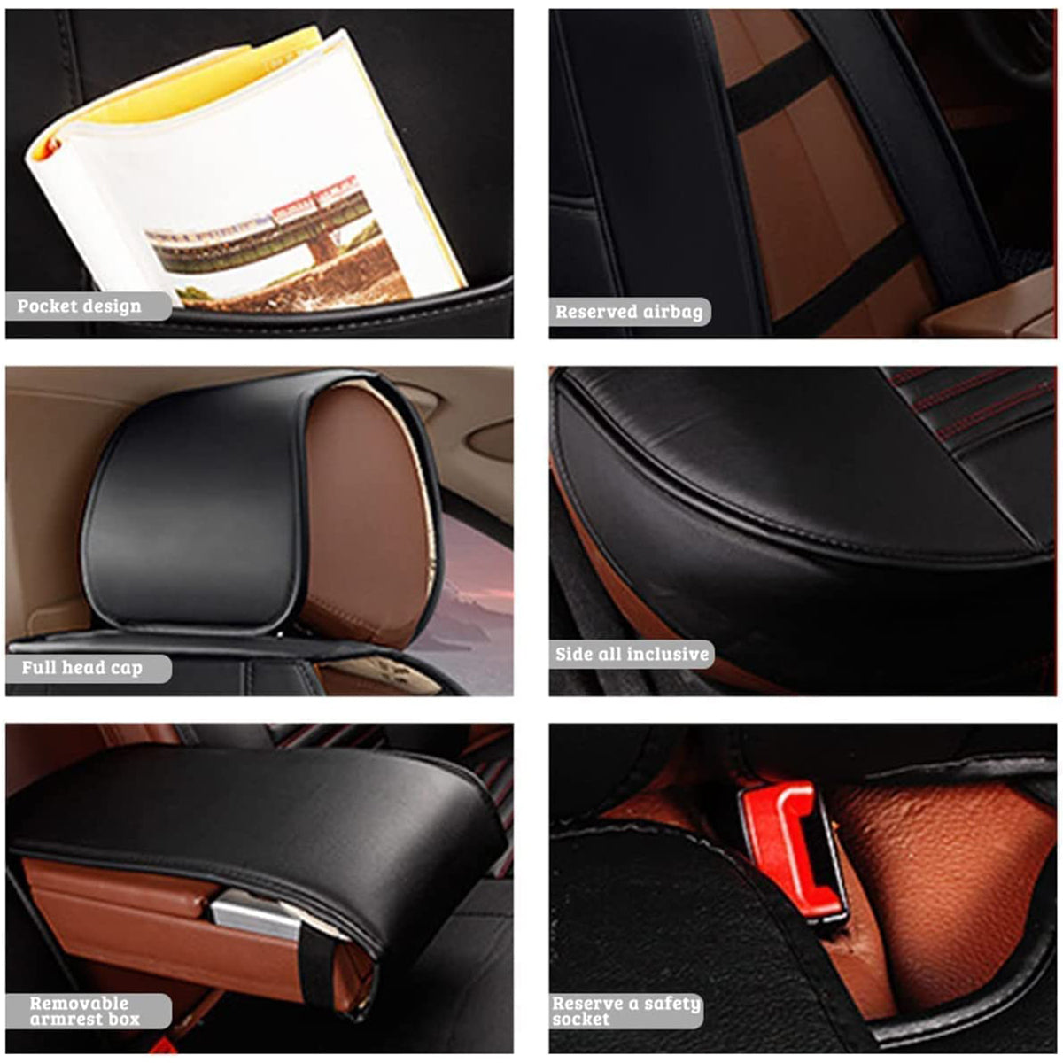 Delicate Leather Car Seat Covers Full Set, Custom For All Cars, Waterproof Leather Front Rear Seat Automotive Protection Cushions