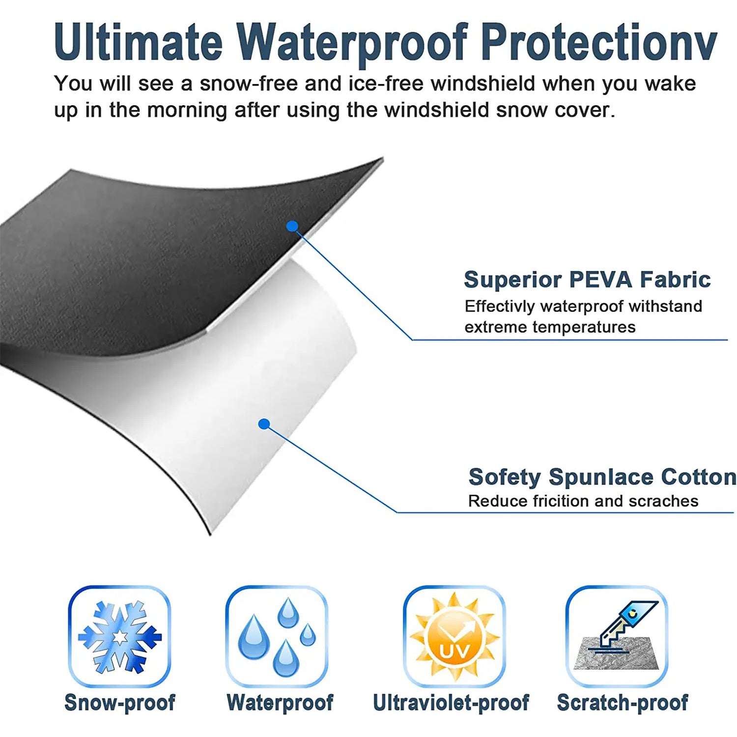 Car Windshield Snow Cover, Fit with Car, Large Windshield Cover for Ice and Snow Frost with Removable Mirror Cover Protector, Wiper Front Window Protects Windproof UV Sunshade Cover - Delicate Leather