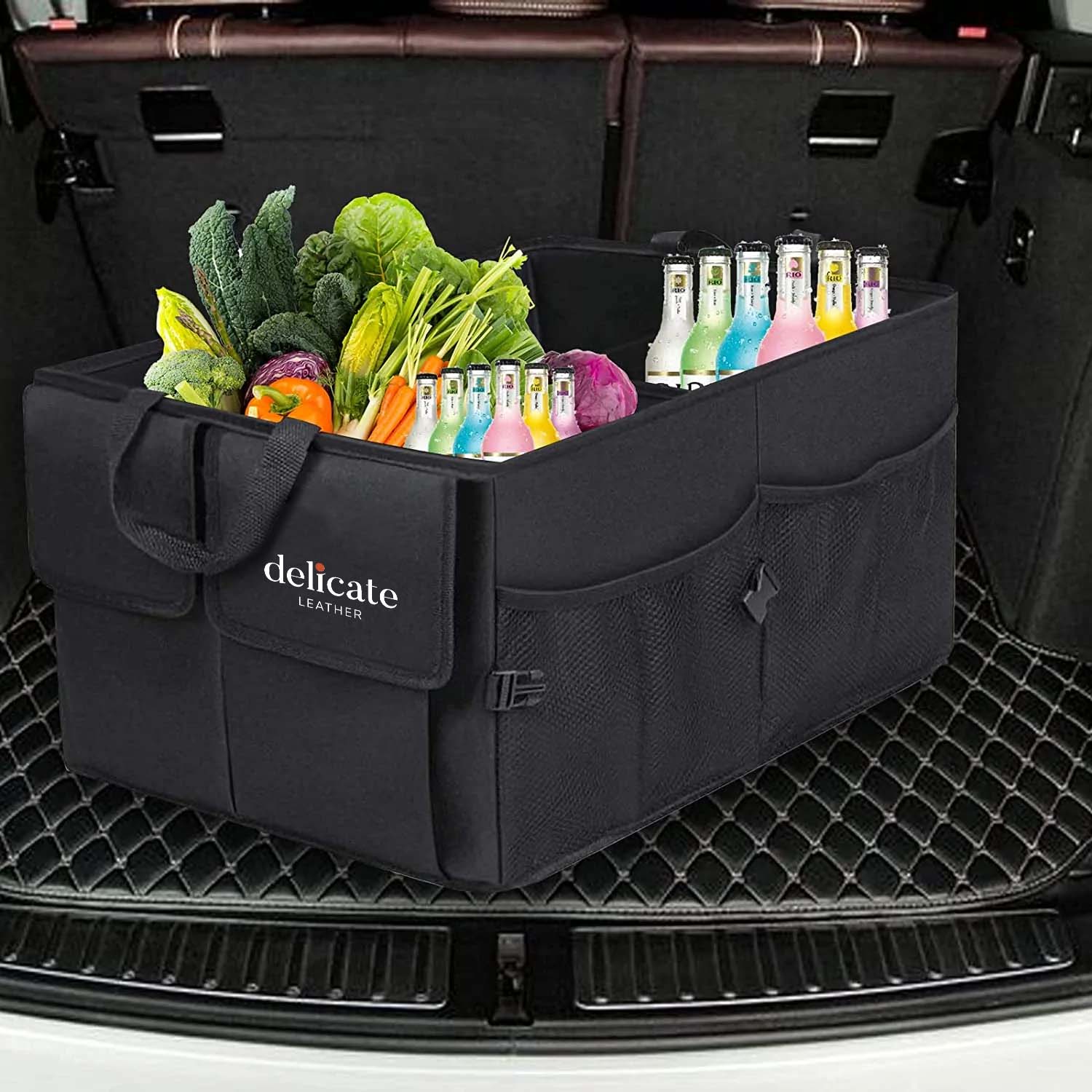 Delicate Leather Car Trunk Organizer, Custom For Cars, Foldable Car Trunk Storage Box, Storage Bag, Waterproof, Dust-proof, Stain-Resistant, Car Accessories PE12997 - Delicate Leather