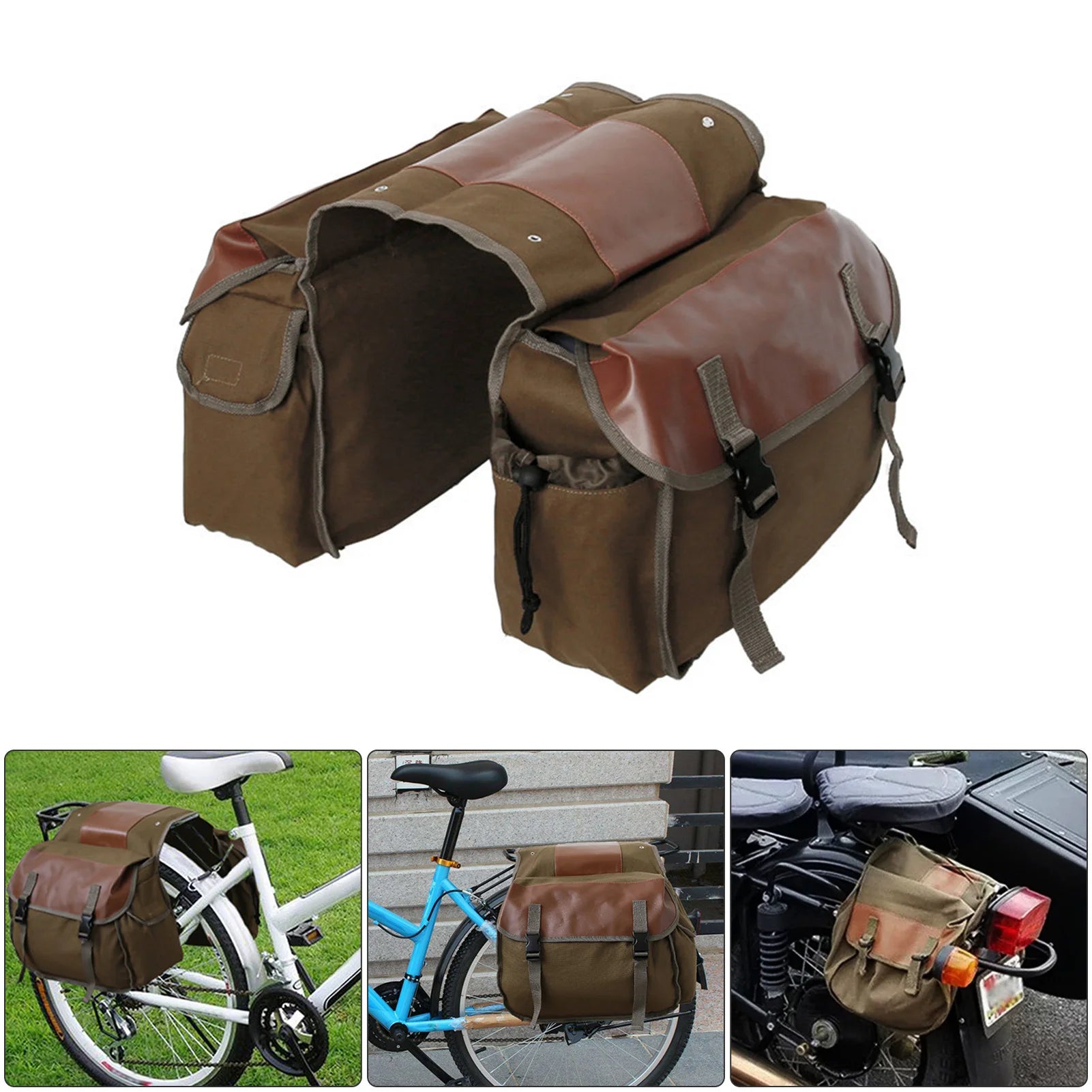 Motorbike Large Capacity Saddle Bag - Motorcycle Travel Canvas Waterproof Panniers Box Side Tools Bag Pouch - Delicate Leather