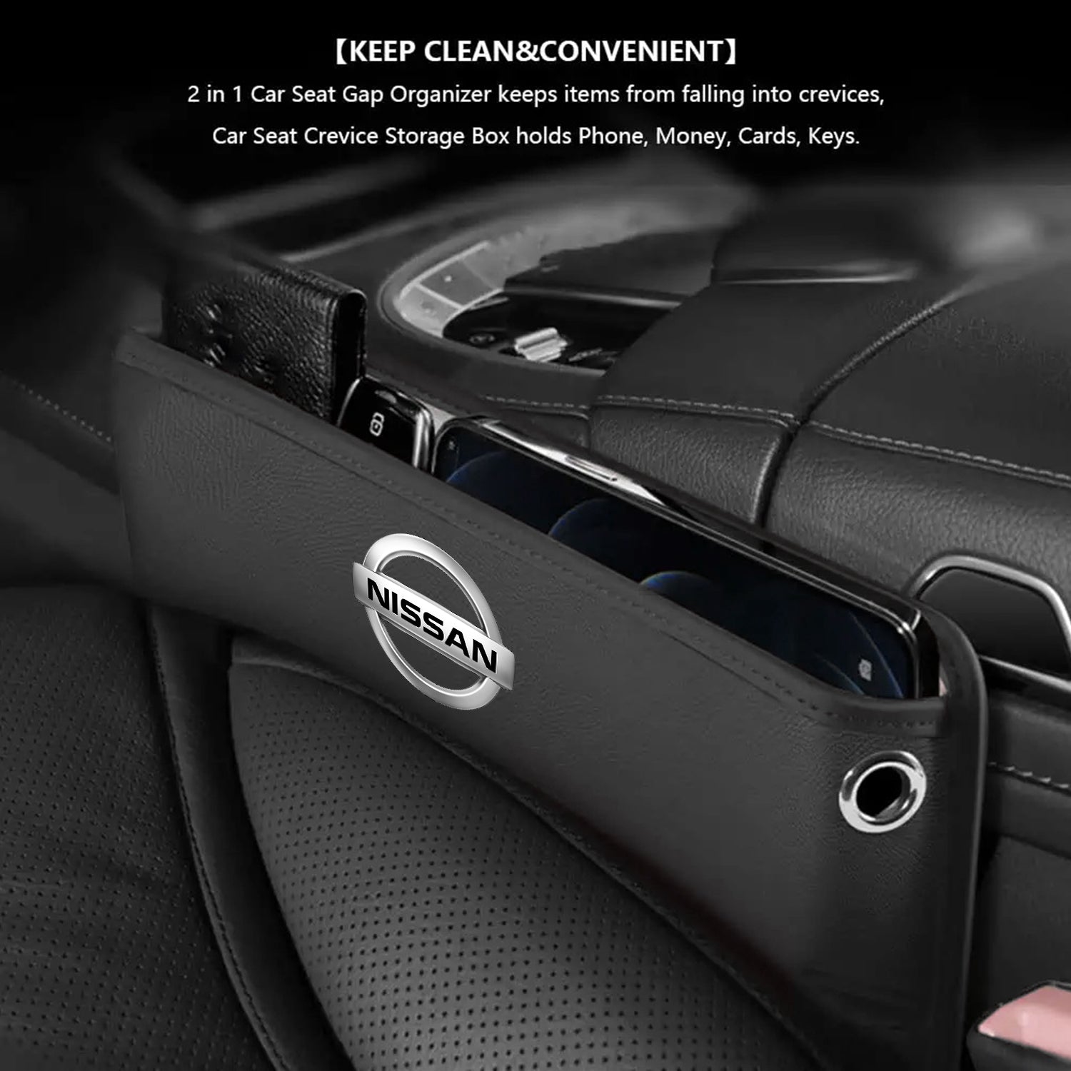 Car Seat Gap Filler Organizer, Custom Fir For Your Cars, Multifunctional PU Leather Console Side Pocket Organizer for Cellphones, Cards, Wallets, Keys