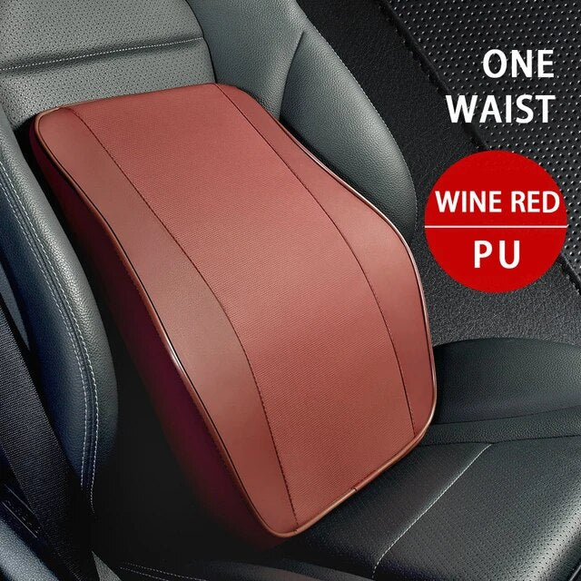 PU Leather Headrest Pillow: Universal Car Neck Support Cushion Set with Breathable Memory Foam Lumbar Pillow and Guard - Delicate Leather