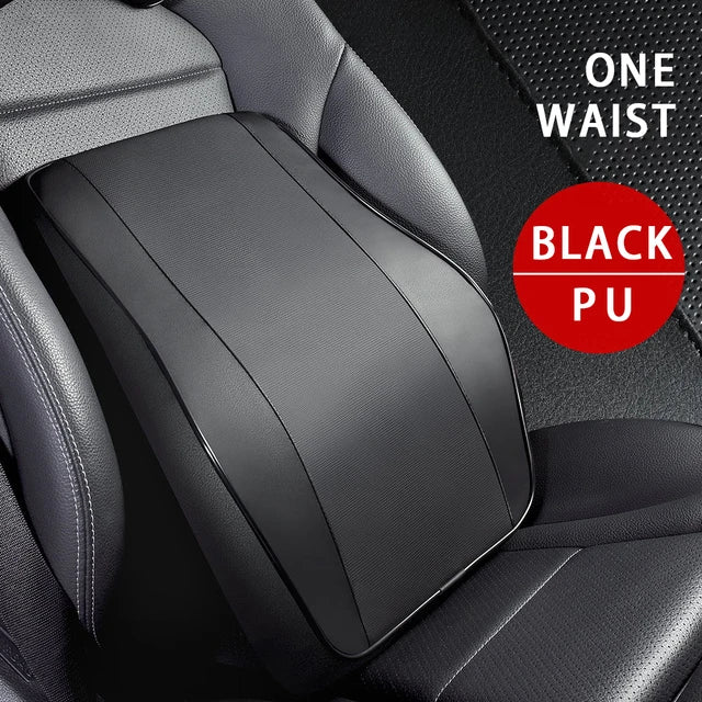 PU Leather Headrest Pillow: Universal Car Neck Support Cushion Set with Breathable Memory Foam Lumbar Pillow and Guard - Delicate Leather