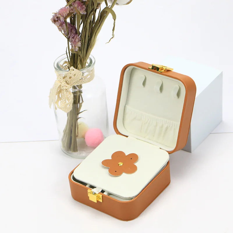 PU Leather Portable Double Layer Jewelry Storage Box with Mirror - Delicate Leather