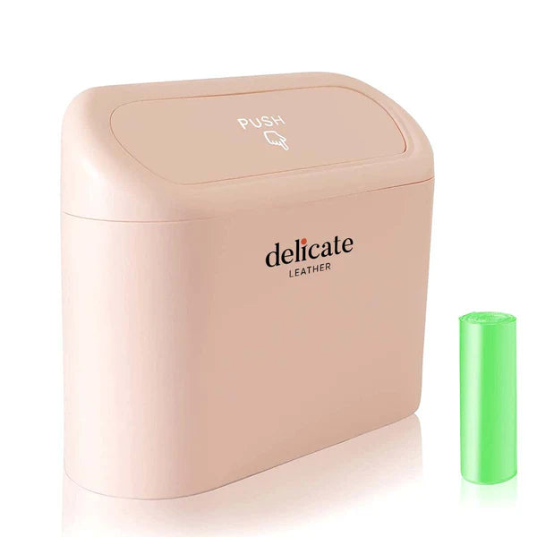 Car Trash Can, Custom For Cars, Mini Car Accessories with Lid and Trash Bag, Cute Car Organizer Bin, Small Garbage Can for Storage and Organization, Car Accessories MY11996 - Delicate Leather