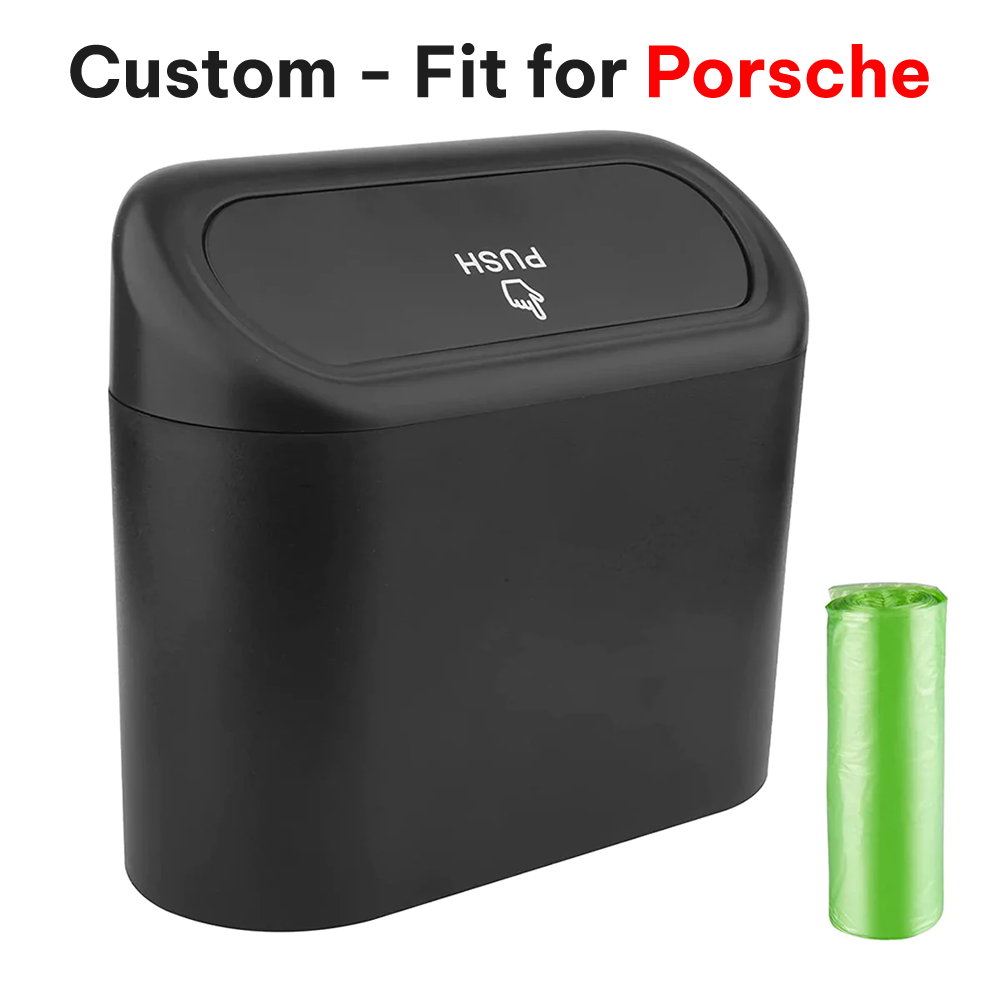 Delicate Leather Car Trash Can with Lid – Custom-Fit for Porsche, Mini Waterproof Garbage Bin with Trash Bags, Cute Car Organizer for Storage & Waste - Delicate Leather