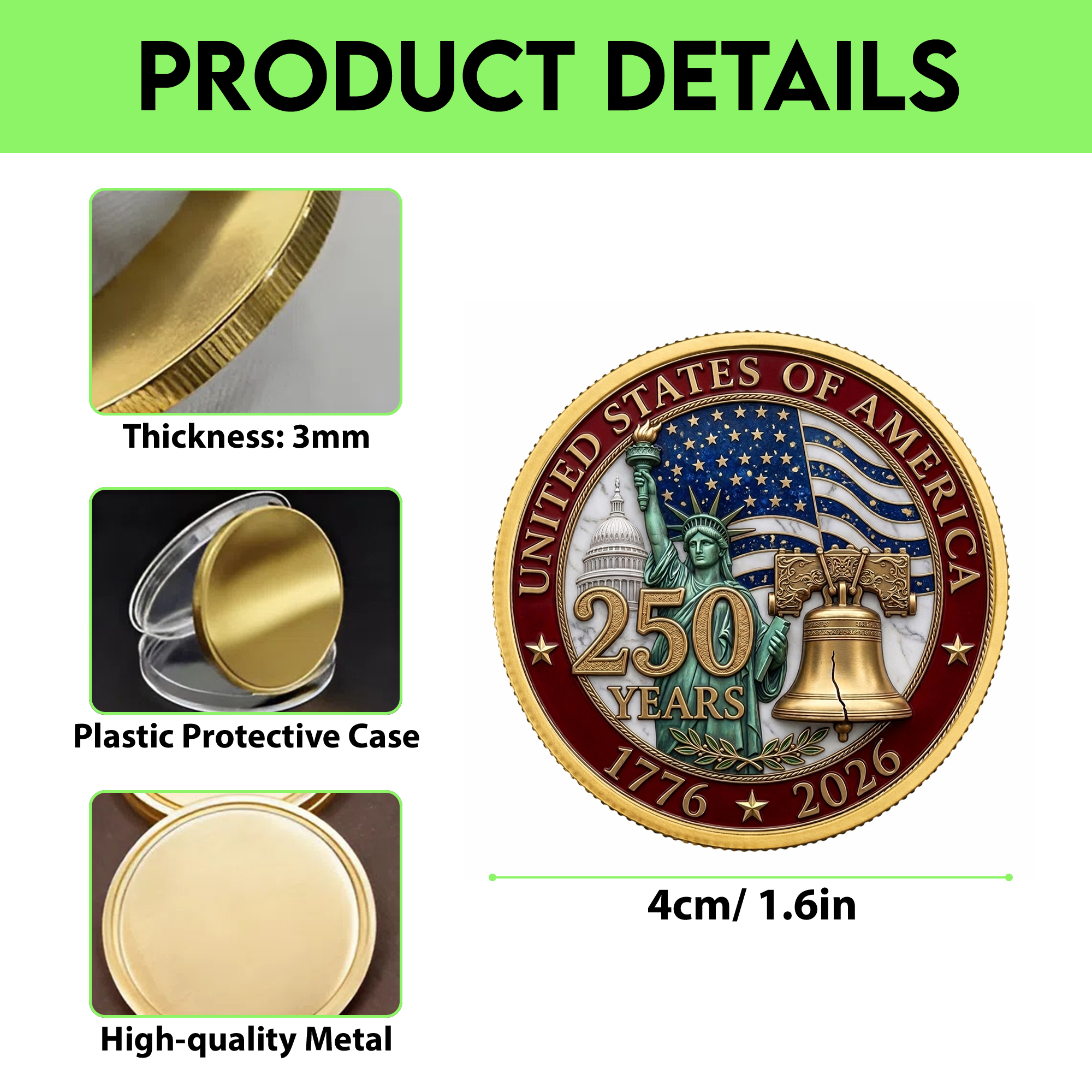 250th Anniversary of America 1776–2026 Commemorative Coin – Patriotic Souvenir Token 01 - Delicate Leather