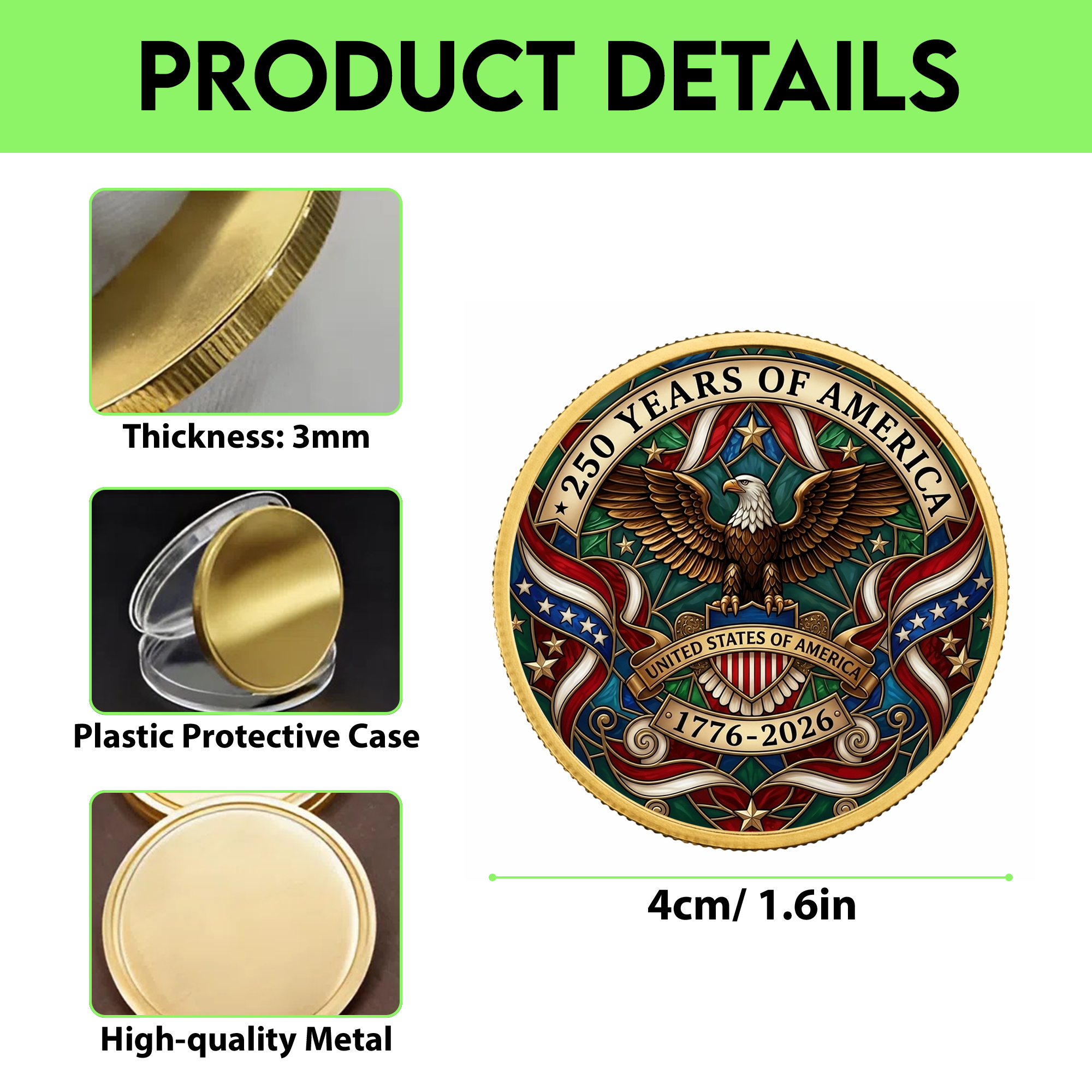 250th Anniversary of America 1776–2026 Commemorative Coin – Patriotic Souvenir Token 07 - Delicate Leather