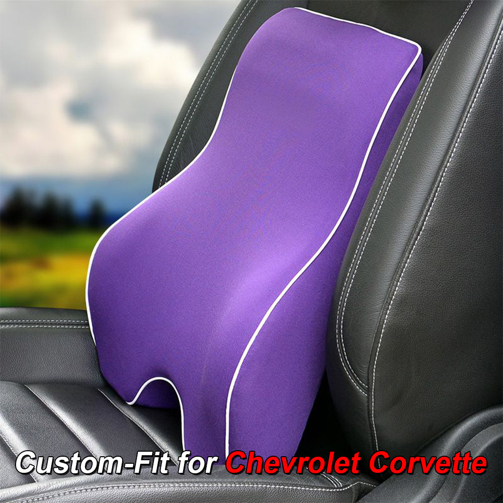 Lumbar Support Cushion for Car and Headrest Neck Pillow Kit, Custom-Fit For Chevrolet Corvette, Ergonomically Design for Car Seat, Car Accessories DLCC254 - Delicate Leather