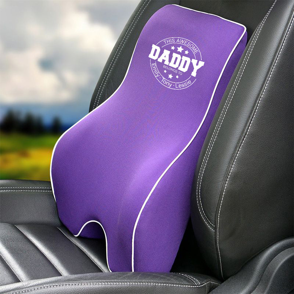 Personalized Lumbar Support Cushion for Car and Headrest Neck Pillow Kit, Happy Father's Day, Custom For Cars, Ergonomically Design for Car Seat, Car Accessories, Gift for Daddy - Delicate Leather