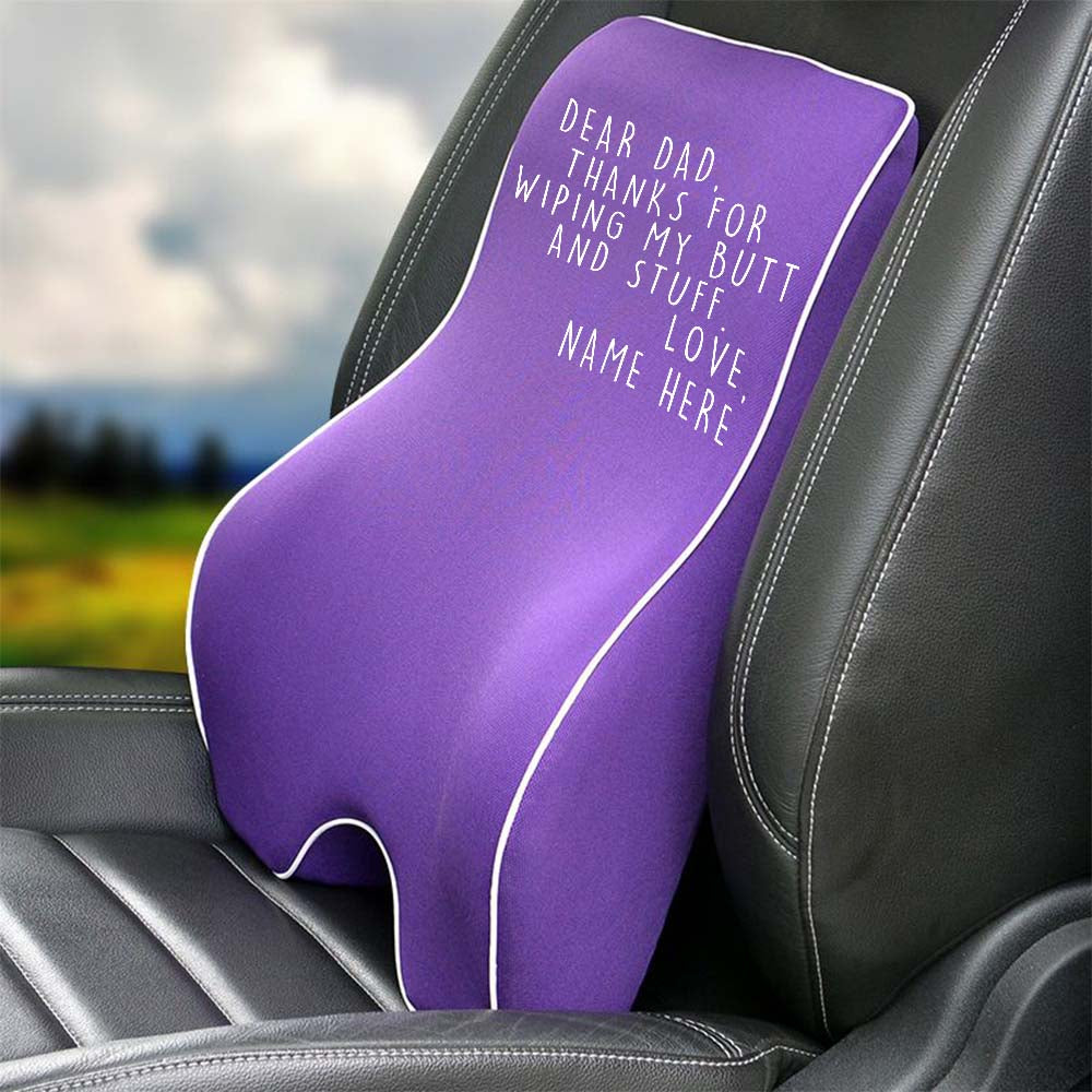 Personalized Lumbar Support Cushion for Car and Headrest Neck Pillow Kit, Happy Father's Day, Custom For Cars, Ergonomically Design for Car Seat, Car Accessories, Gift for Daddy - Delicate Leather