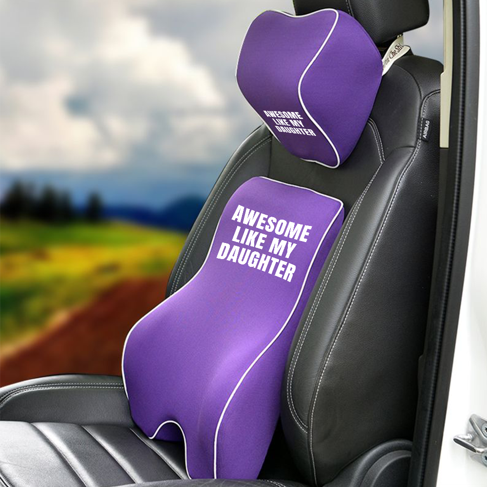 Awesome Like My Daughter Trendy Lumbar Support Cushion for Car and Headrest Neck Pillow Kit, Custom For Cars, Ergonomically Design for Car Seat, Car Accessories, Daughter Gift, Father's Day Gift, Gift for Him, Gift for Daddy - Delicate Leather