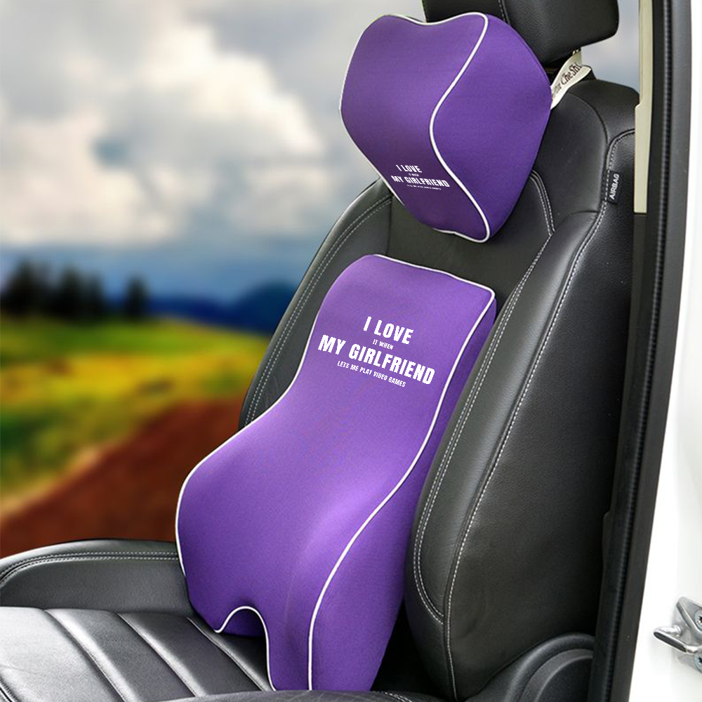 Funny Girlfriend Lumbar Support Cushion for Car and Headrest Neck Pillow Kit, Valentines Day Custom For Cars, Gifts for Boyfriend, I Love My Girlfriend, Ergonomically Design for Car Seat, Car Accessories, It When Lets Me Play Video Games 04