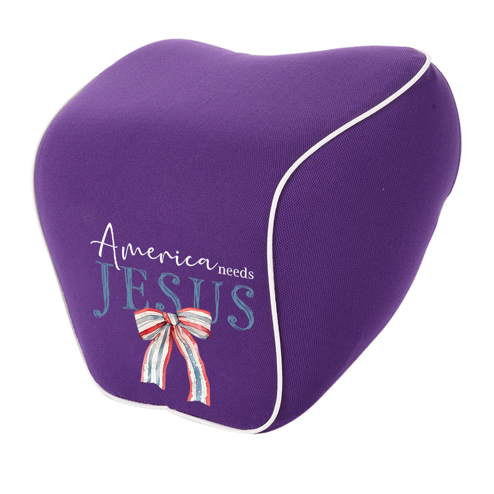 America Needs Jesus Lumbar Support Cushion for Car and Headrest Neck Pillow Kit, Custom For Cars, Ergonomically Design for Car Seat, Car Accessories, 4th of July 04 - Delicate Leather
