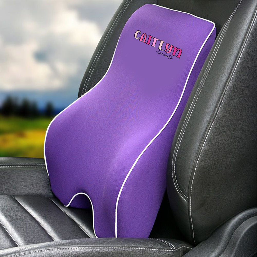 Custom Name Lumbar Support Cushion for Car and Headrest Neck Pillow Kit, Personalized Gift, Custom For Cars, Ergonomically Design for Car Seat, Car Accessories, Personalised Lumbar Support Cushion, Name Lumbar Support Cushion L4 - Delicate Leather
