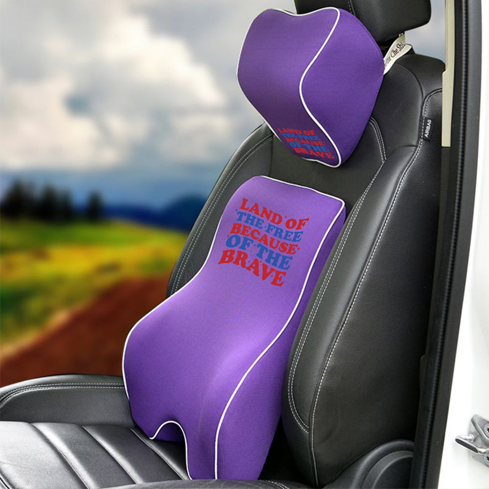 Land Of The Free, Because Of Brave Lumbar Support Cushion for Car and Headrest Neck Pillow Kit, Custom For Cars, Ergonomically Design for Car Seat, Car Accessories, Retro 4th of July 02 - Delicate Leather