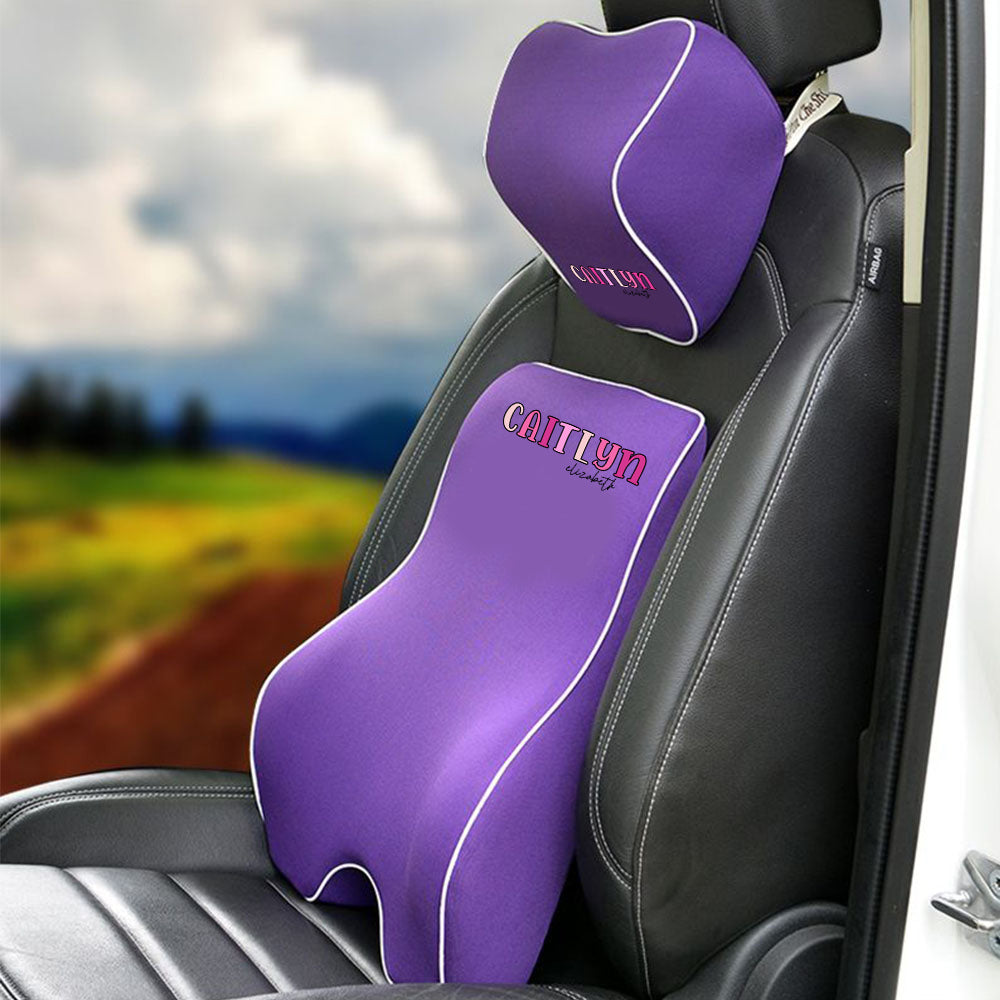 Custom Name Lumbar Support Cushion for Car and Headrest Neck Pillow Kit, Personalized Gift, Custom For Cars, Ergonomically Design for Car Seat, Car Accessories, Personalised Lumbar Support Cushion, Name Lumbar Support Cushion L4 - Delicate Leather