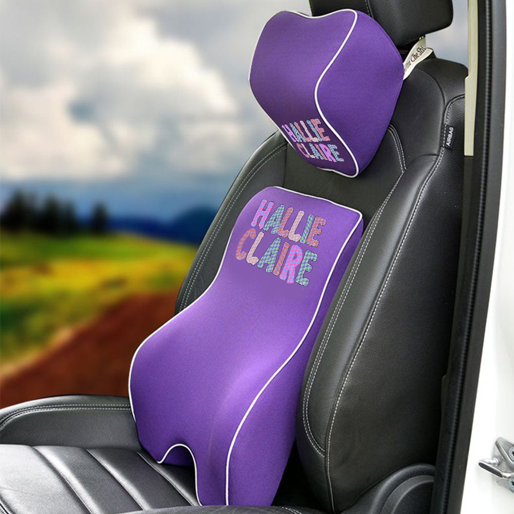 Custom Name Lumbar Support Cushion for Car and Headrest Neck Pillow Kit, Personalized Gift, Custom For Cars, Ergonomically Design for Car Seat, Car Accessories, Personalised Lumbar Support Cushion, Name Lumbar Support Cushion L1 - Delicate Leather