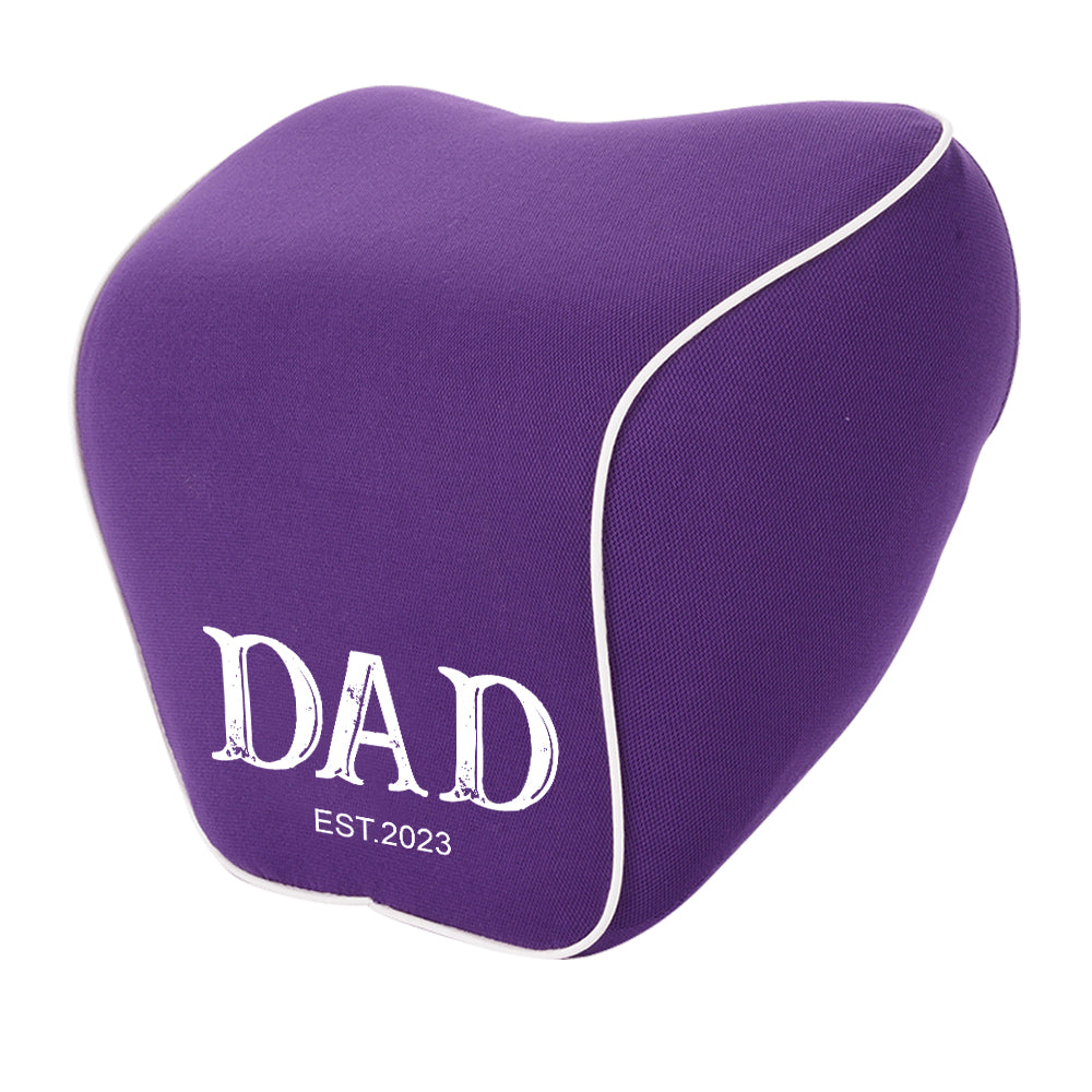Personalized Lumbar Support Cushion for Car and Headrest Neck Pillow Kit, Custom For Cars, Daddy Est Year Lumbar Support Cushion, Happy Father's Day, Car Accessories - Delicate Leather