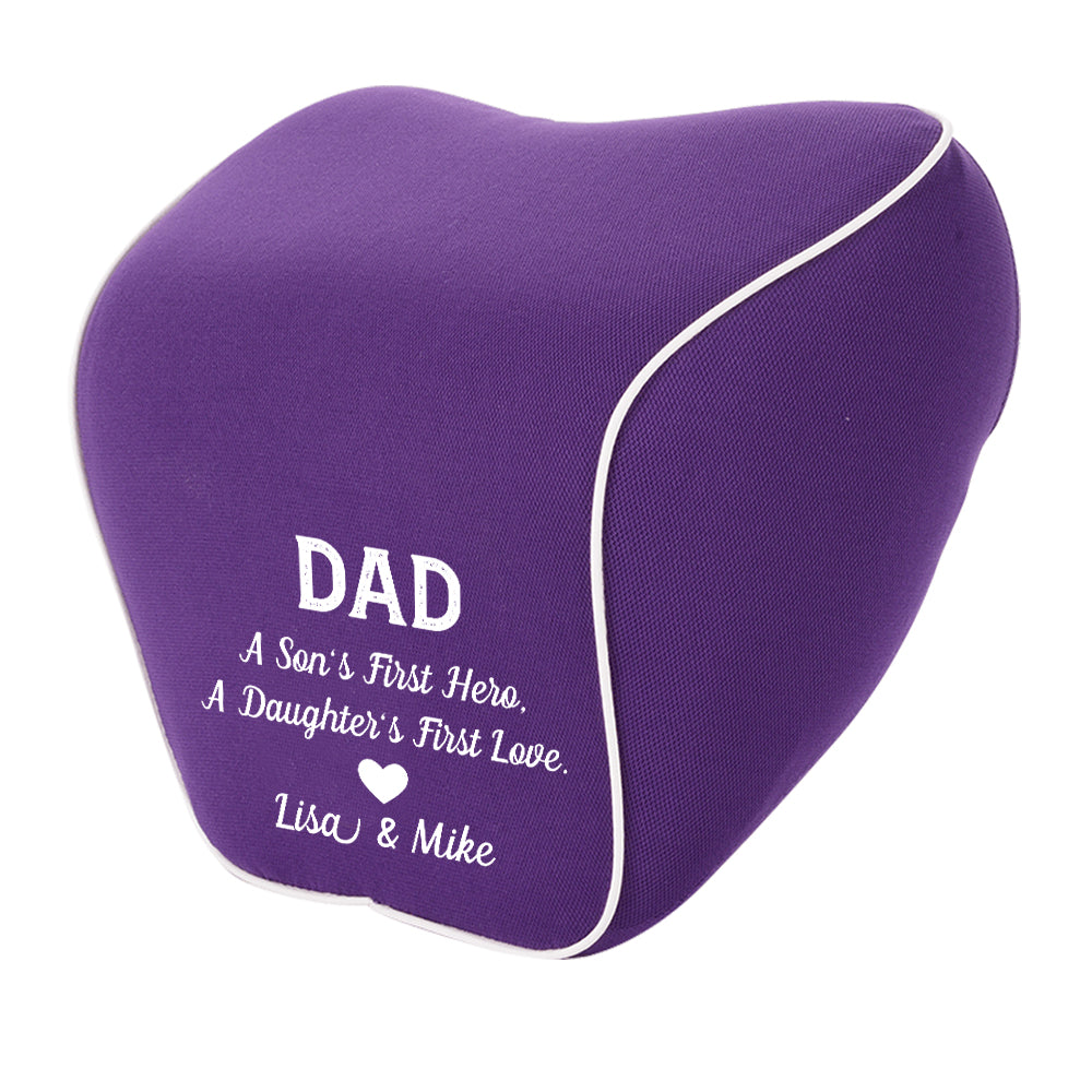 Personalized Lumbar Support Cushion for Car and Headrest Neck Pillow Kit, Happy Father's Day, Custom For Cars, Ergonomically Design for Car Seat, Car Accessories, Gift for Daddy - Delicate Leather