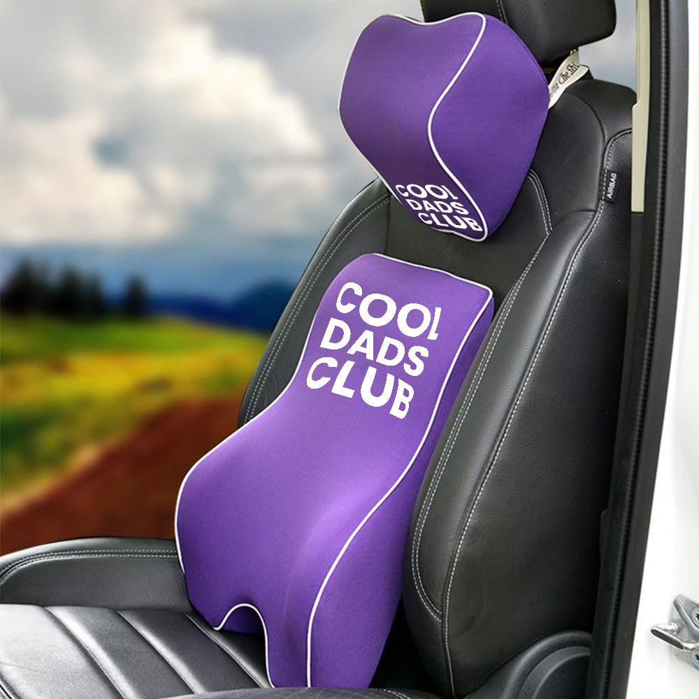 Cool Dads Club Lumbar Support Cushion for Car and Headrest Neck Pillow Kit, Custom For Cars, Ergonomically Design for Car Seat, Father's Day Gift, Car Accessories - Delicate Leather
