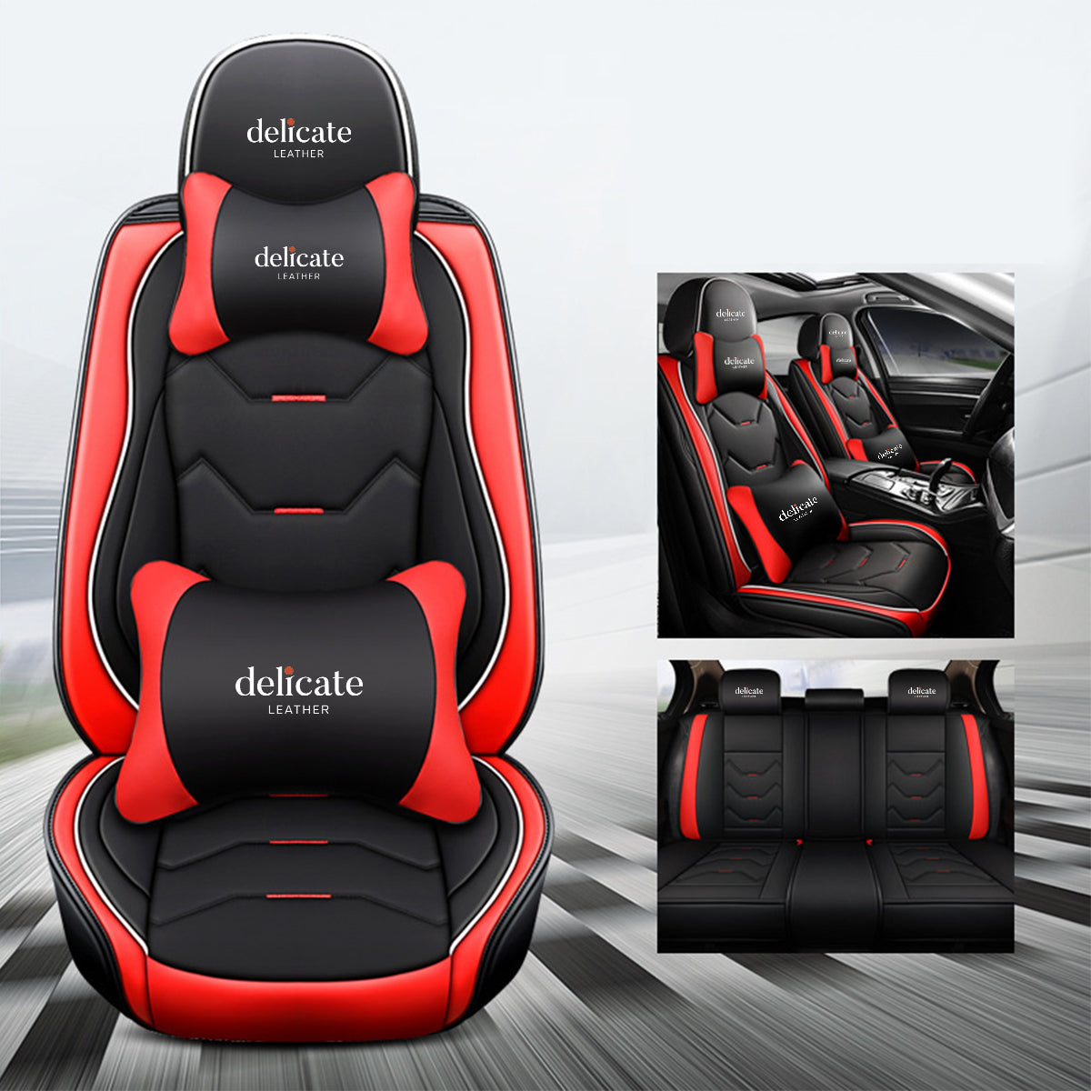 Delicate Leather Car Seat Covers 5 Seats Full Set, Custom fit for Car, Fit Sedan SUV Truck Vans Leatherette Automotive Seat Cushion Protector Universal Fit - Delicate Leather