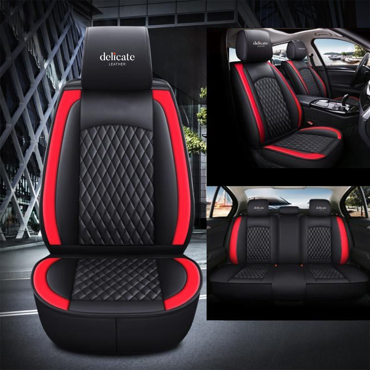 Delicate Leather Car Seat Covers Full Set, Custom For All Cars, Waterproof Leather Front Rear Seat Automotive Protection Cushions - Delicate Leather